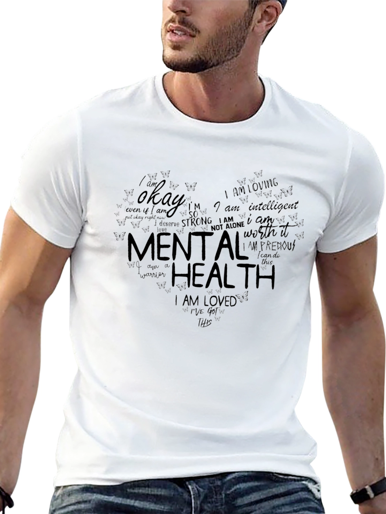 Black Mental Health Heart T-Shirt - Positive Affirmations Tee view 13
