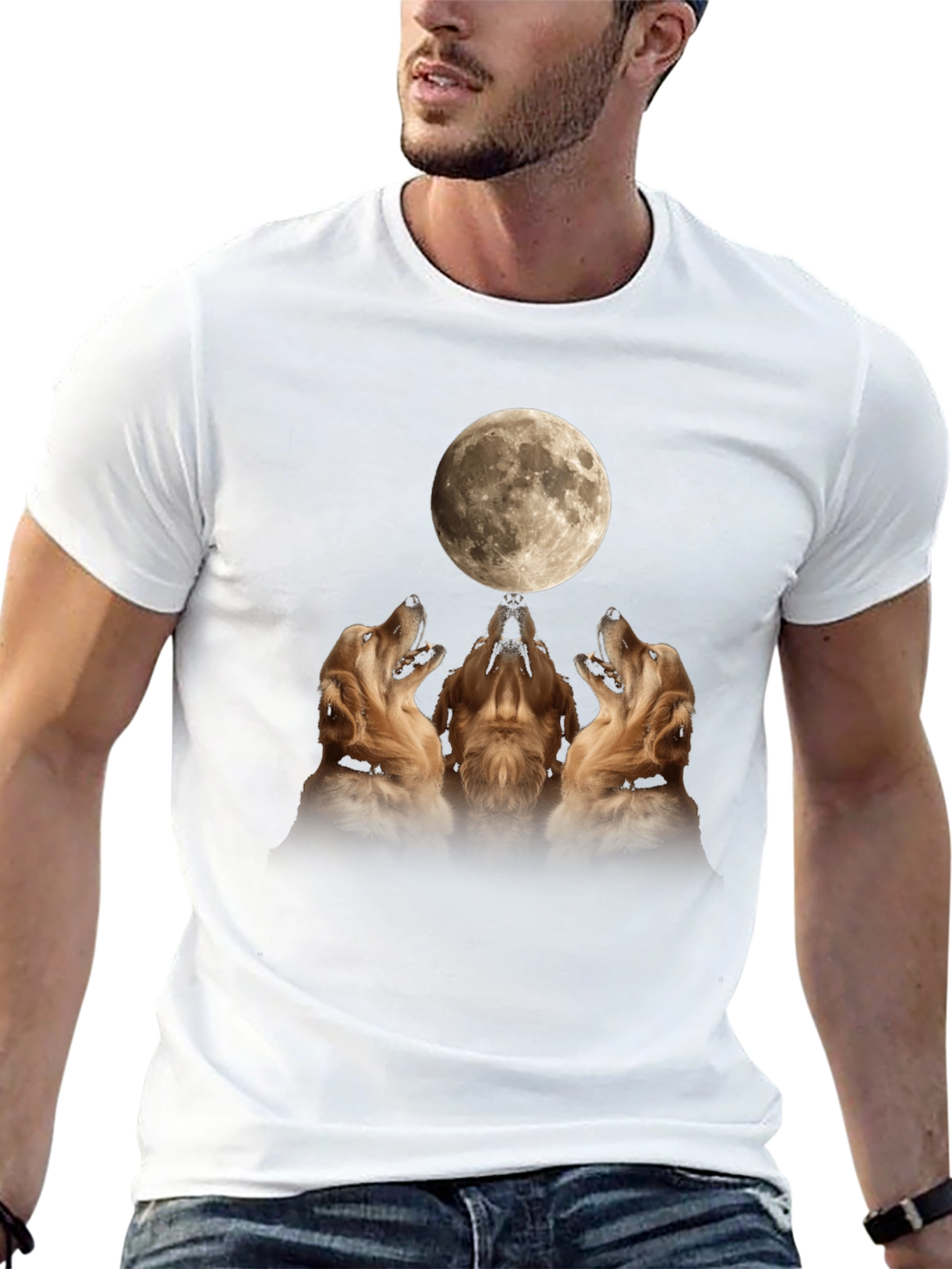 Golden Retriever Moon Howl Graphic T-Shirt - 13