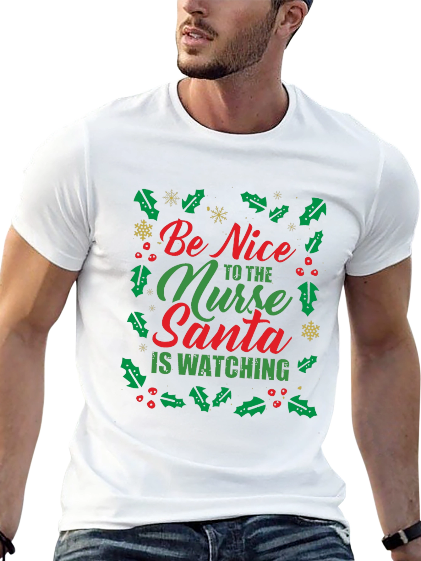 Black Be Nice to the Nurse Santa is Watching T-Shirt view 13