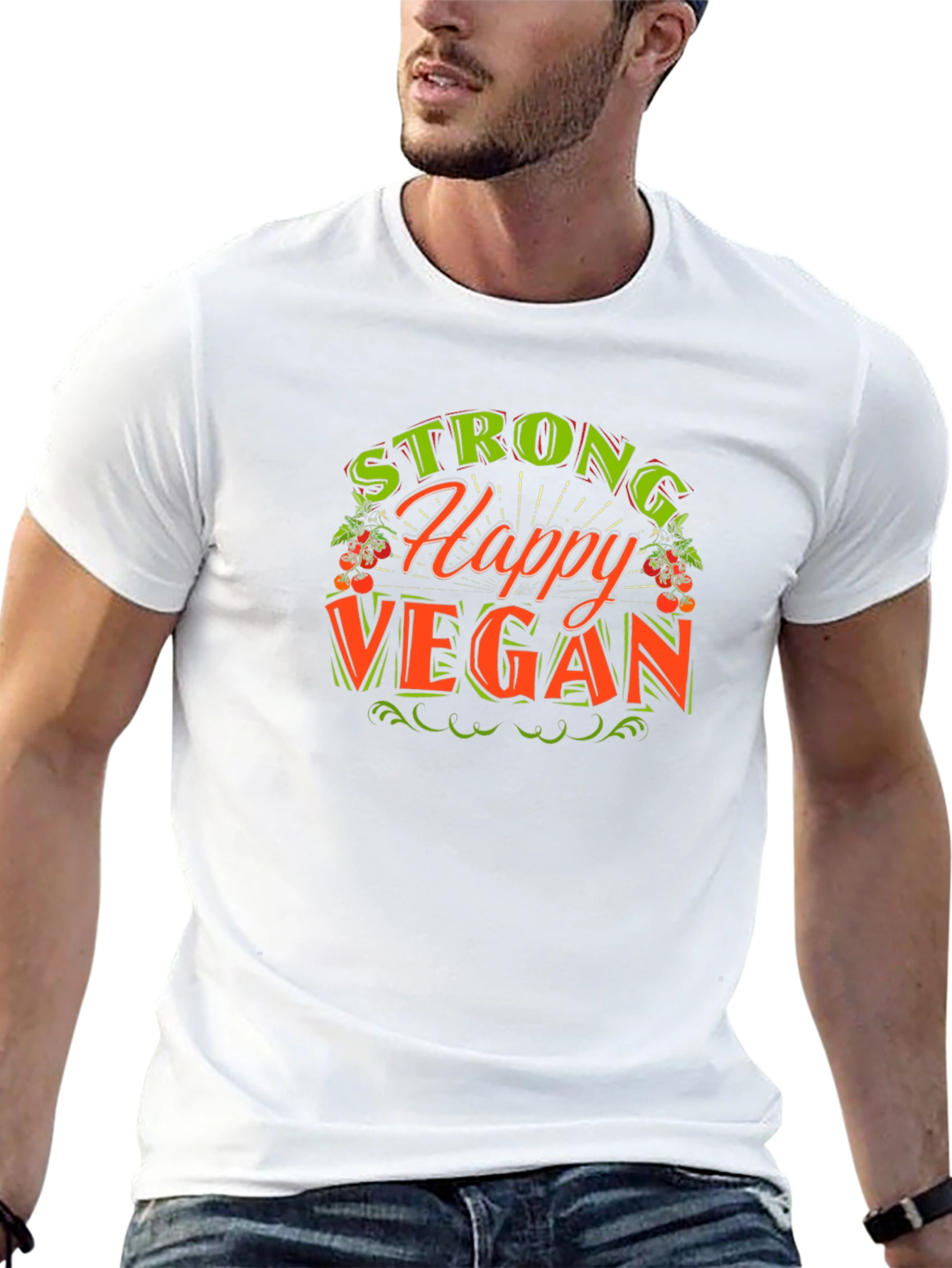 Black Strong Happy Vegan Graphic Tee view 13