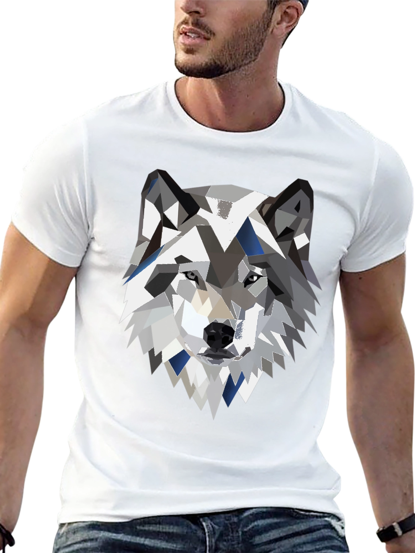 Black Geometric Wolf Graphic Print Black Tee view 13