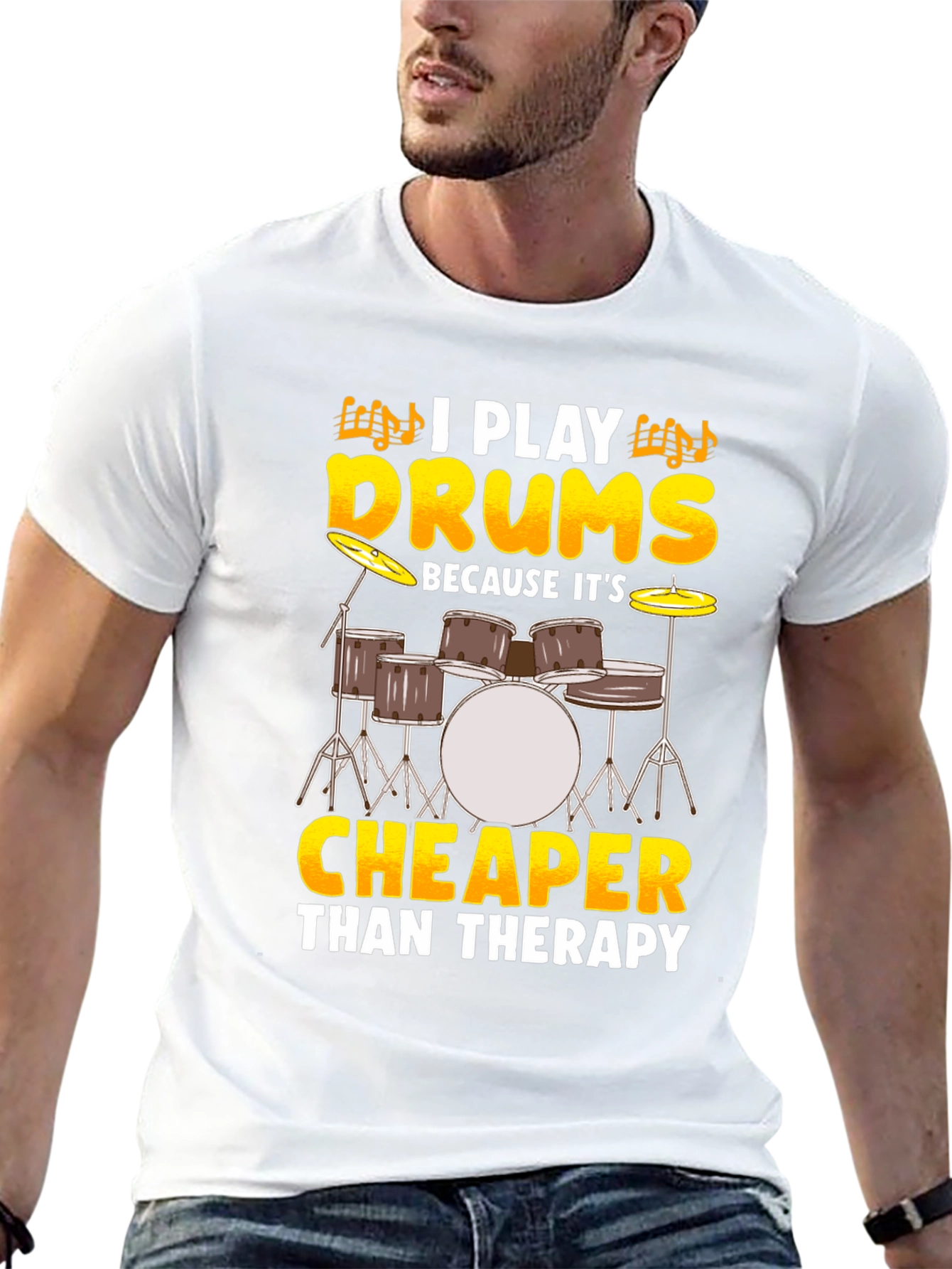 Black Drummer T-Shirt - I Play Drums Because It's Cheaper Than Therapy view 13