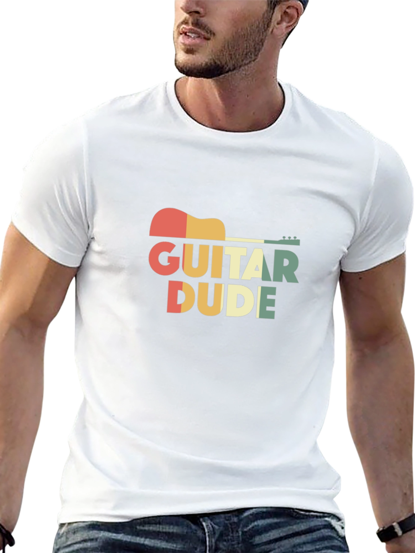 Black Guitar Dude Retro Graphic Tee - Music Lover's T-Shirt view 13
