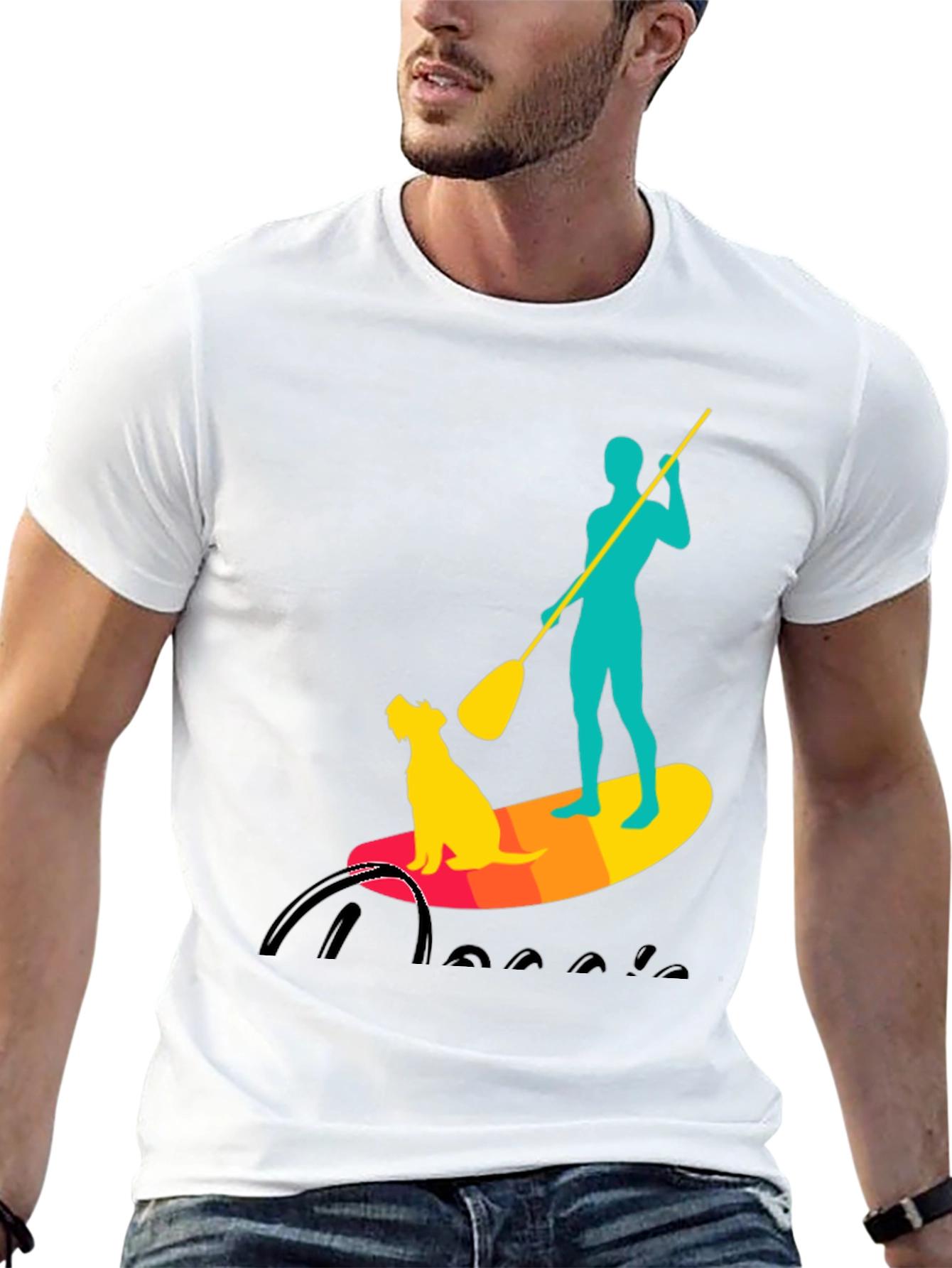 Black Paddle Board Dog T-Shirt - Cool Watersports Tee view 13