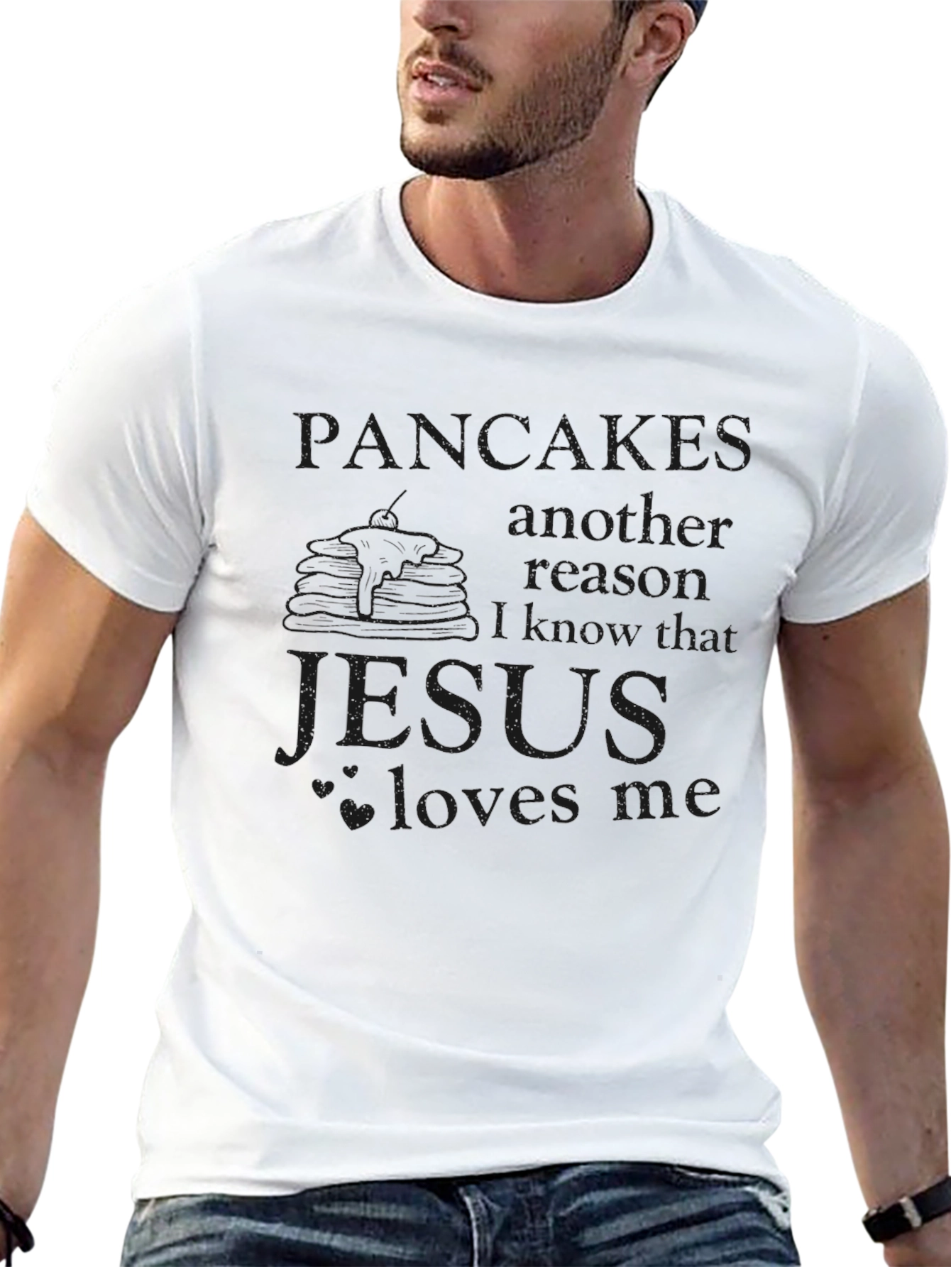 Black Pancakes Jesus Loves Me Black T-Shirt view 13