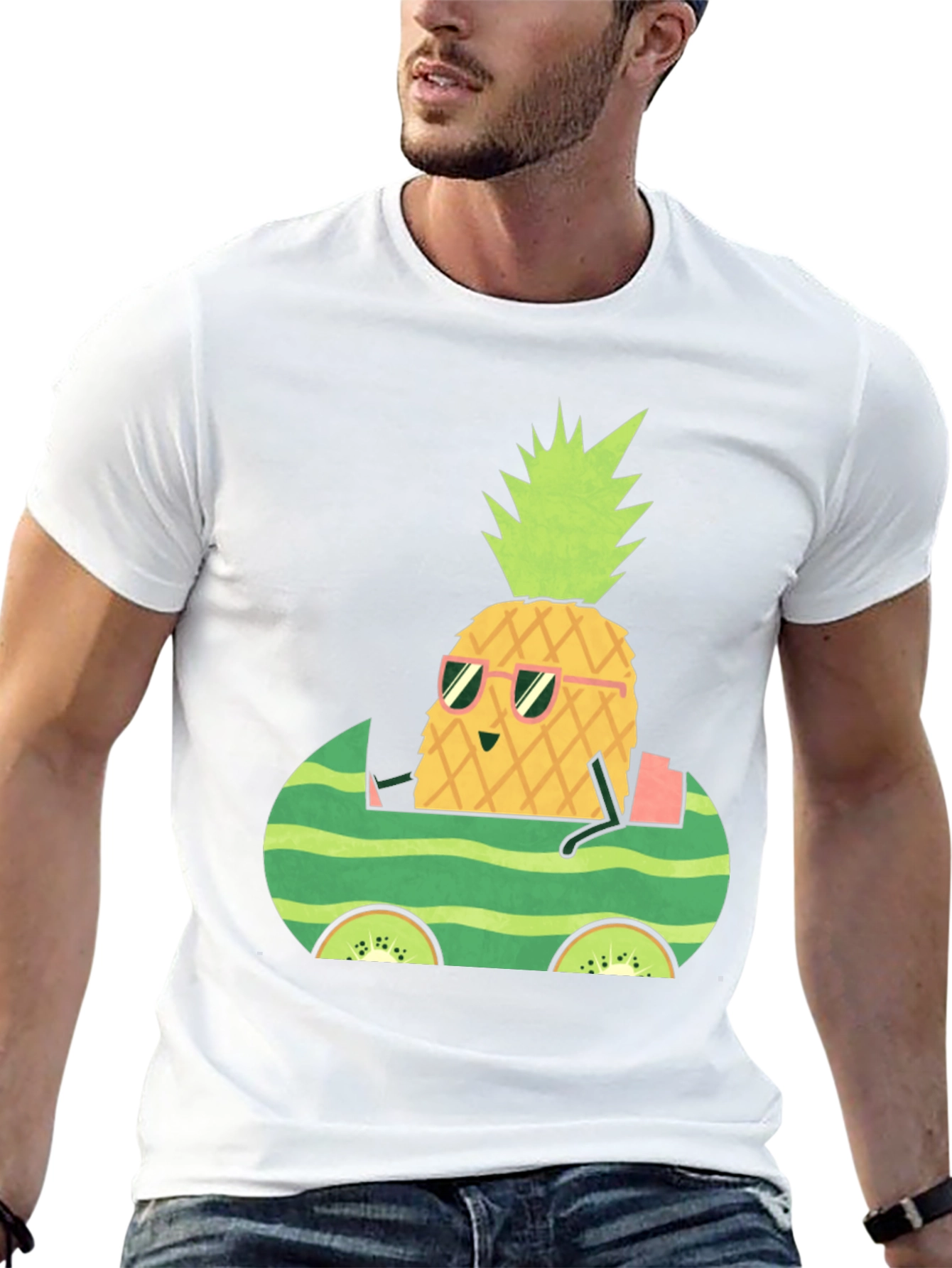 Black Pineapple Watermelon Car Graphic Tee view 13