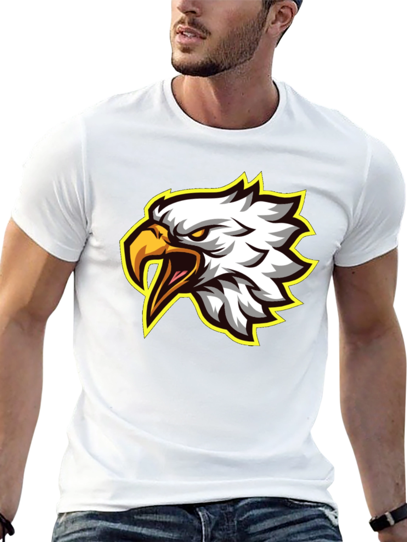 Black Eagle Graphic Tee - Fierce Bird Design Black T-Shirt view 13