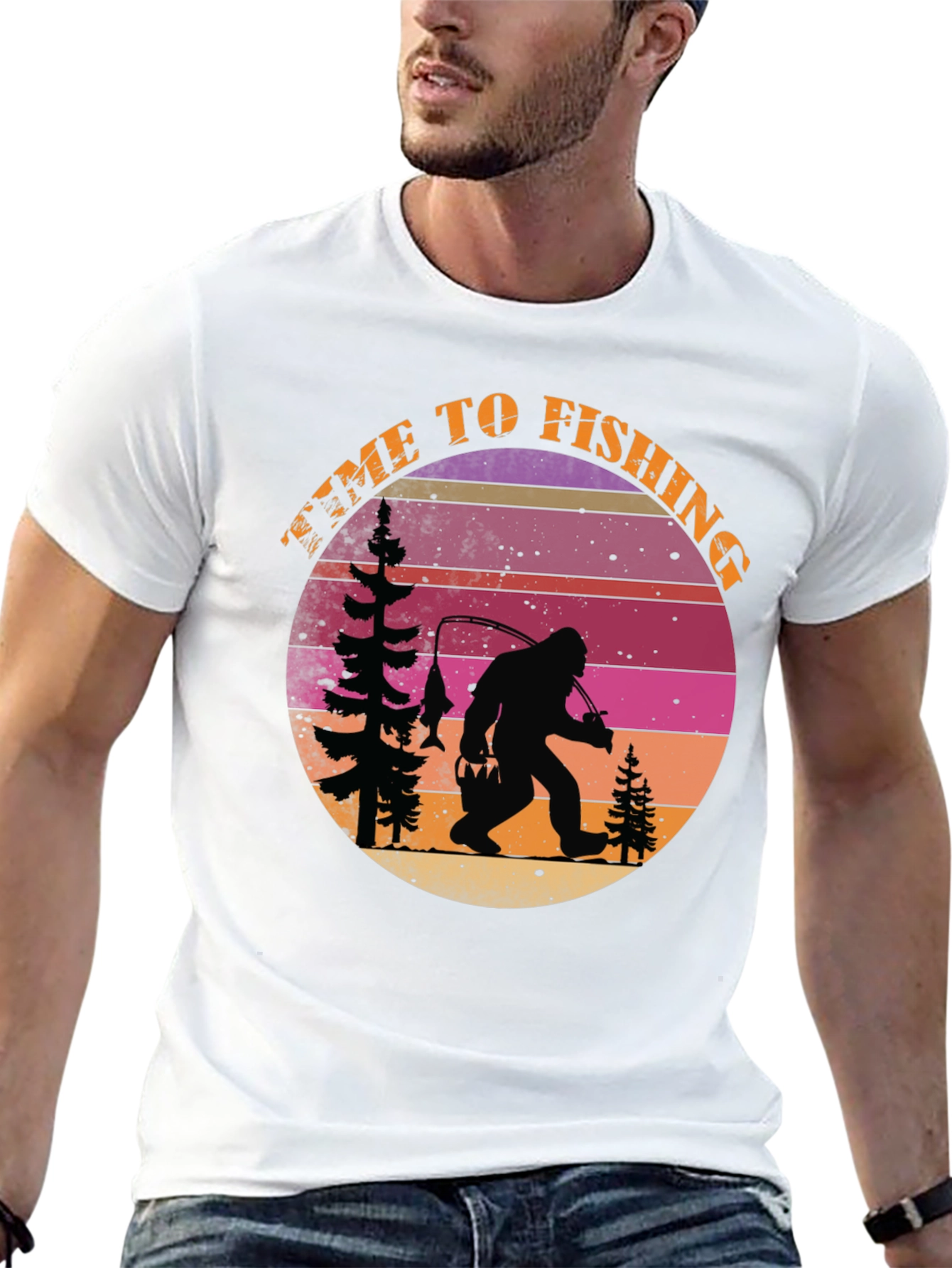 Black Time To Fishing Bigfoot T-Shirt view 13