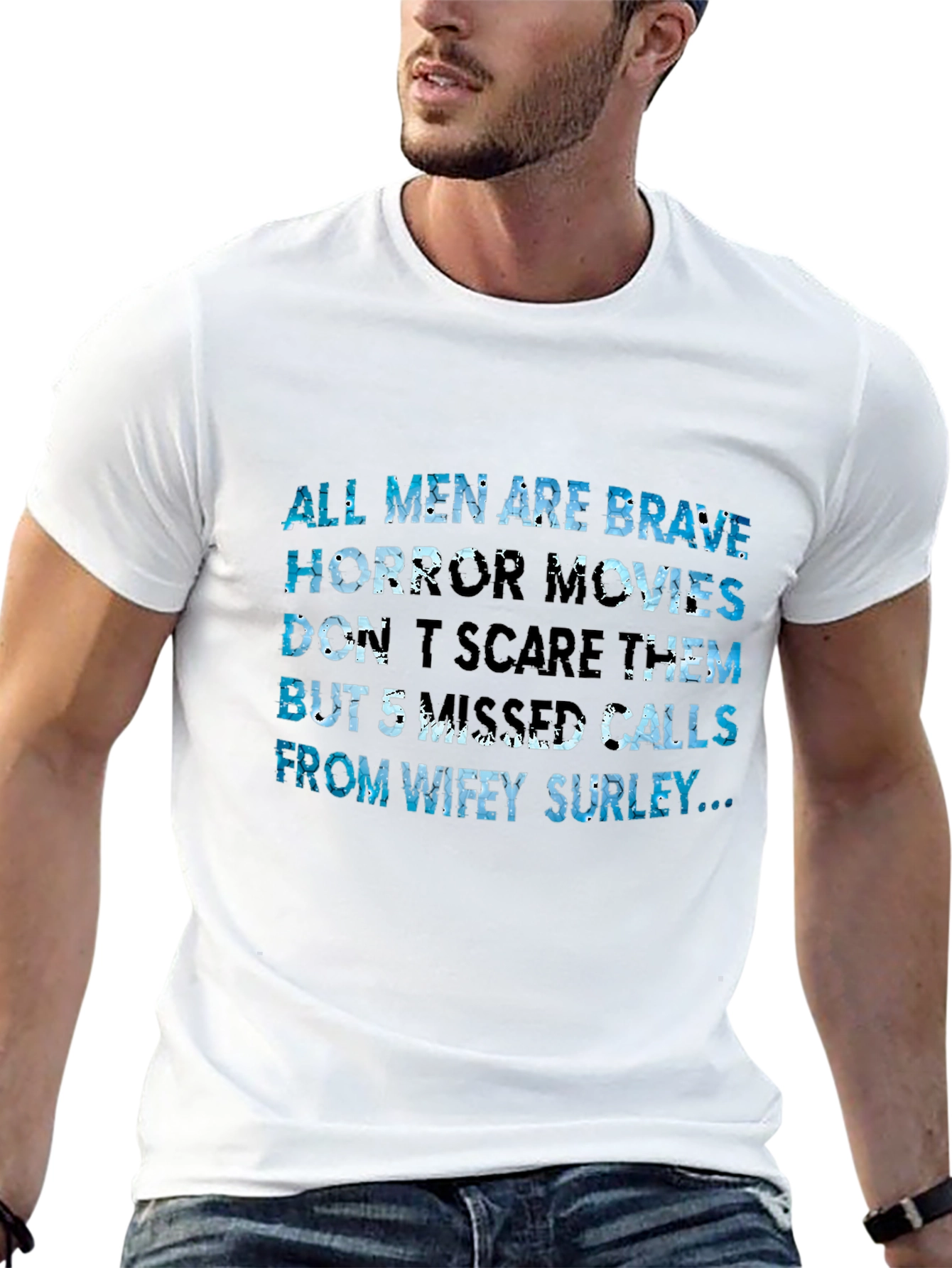 Black Men's Funny Graphic T-Shirt: Brave Men & Wifey Surley view 13