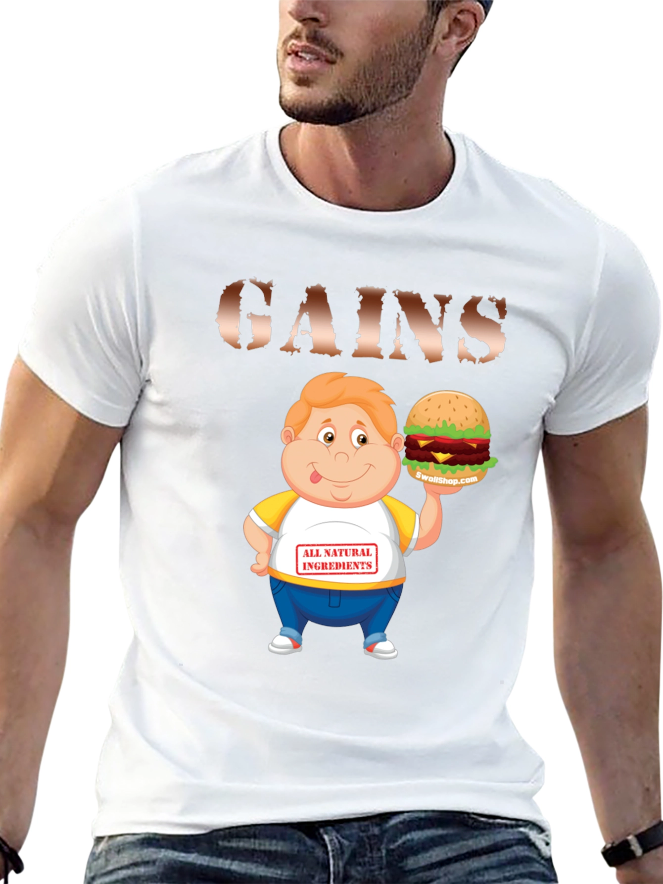 Black Gains Cartoon Burger T-Shirt view 13
