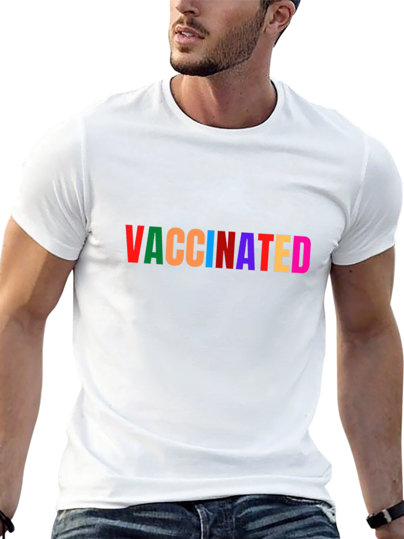 Black Vaccinated Rainbow Text Black T-Shirt view 13