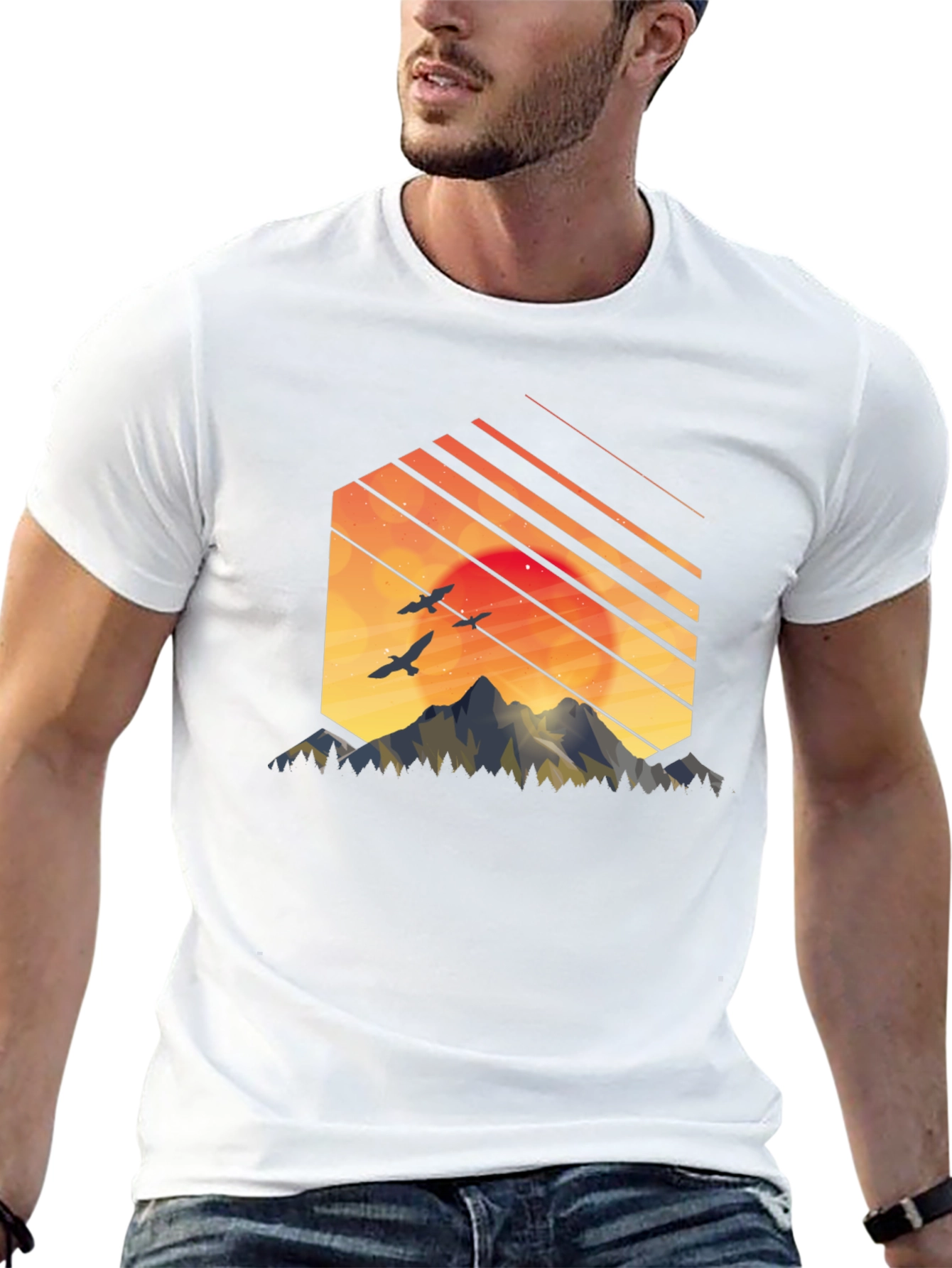 Black Sunset Mountain Graphic Tee - Stylish Black T-Shirt view 13