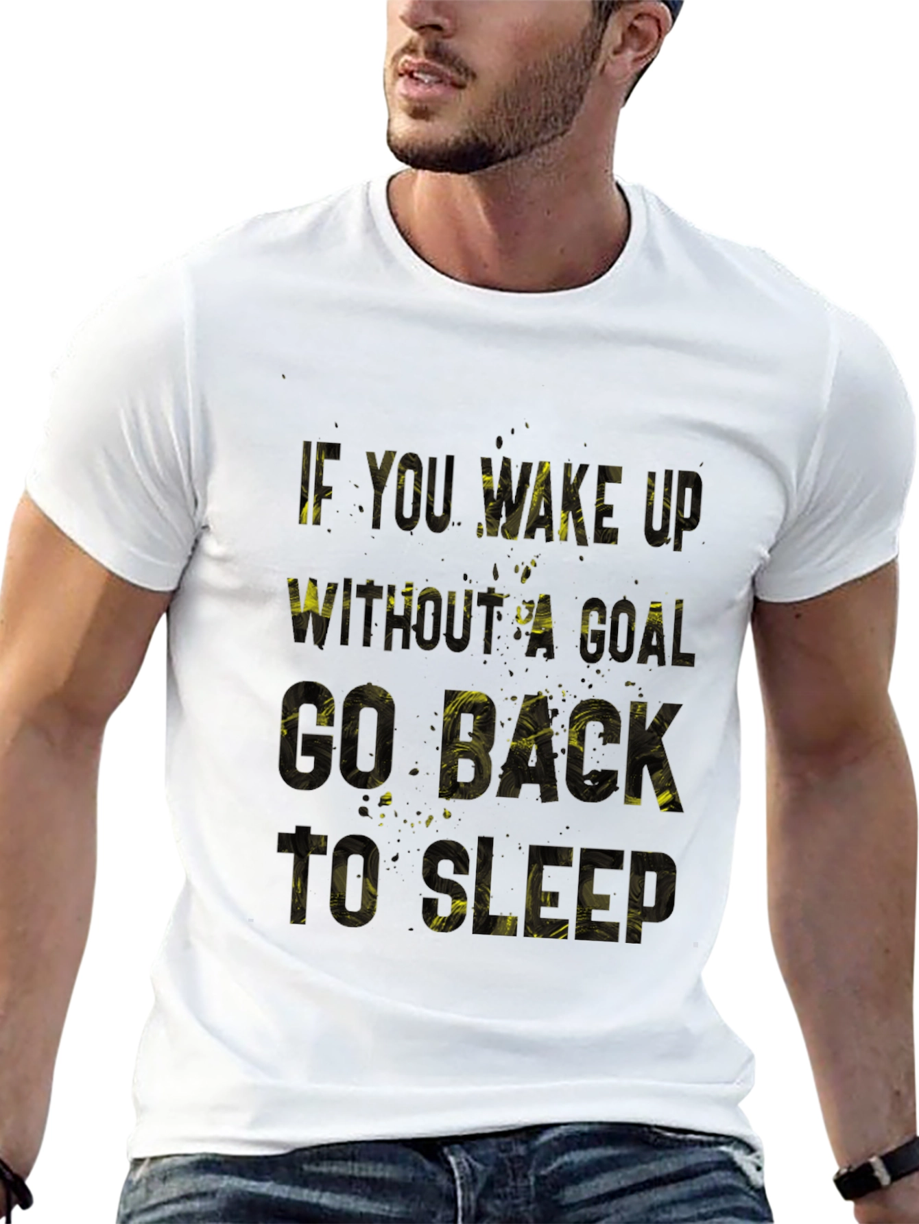 Black Motivational T-Shirt - Go Back to Sleep - Mens Black Tee view 13