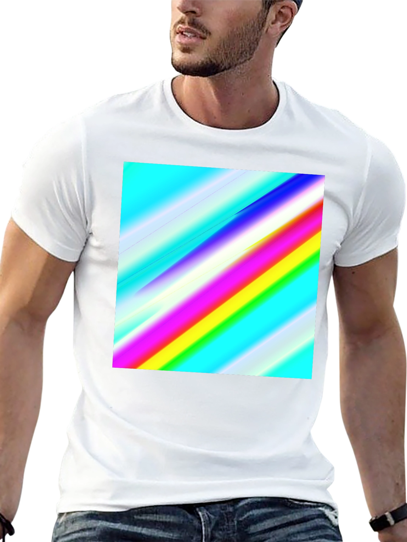 Black Rainbow Stripe Graphic Tee - Men's Casual Black T-Shirt view 13