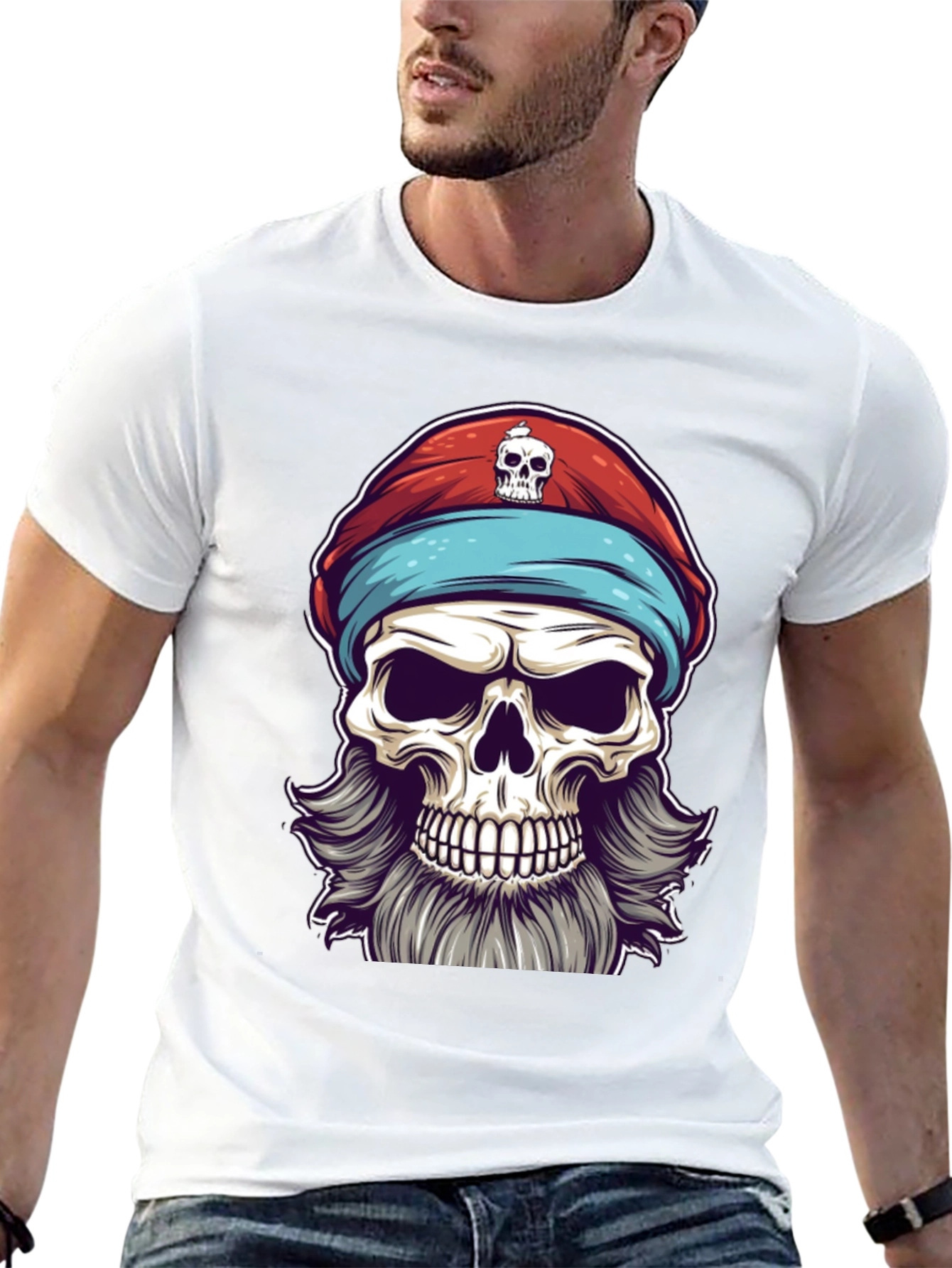 Black Skull Pirate Graphic Tee - Black Cotton T-Shirt view 13