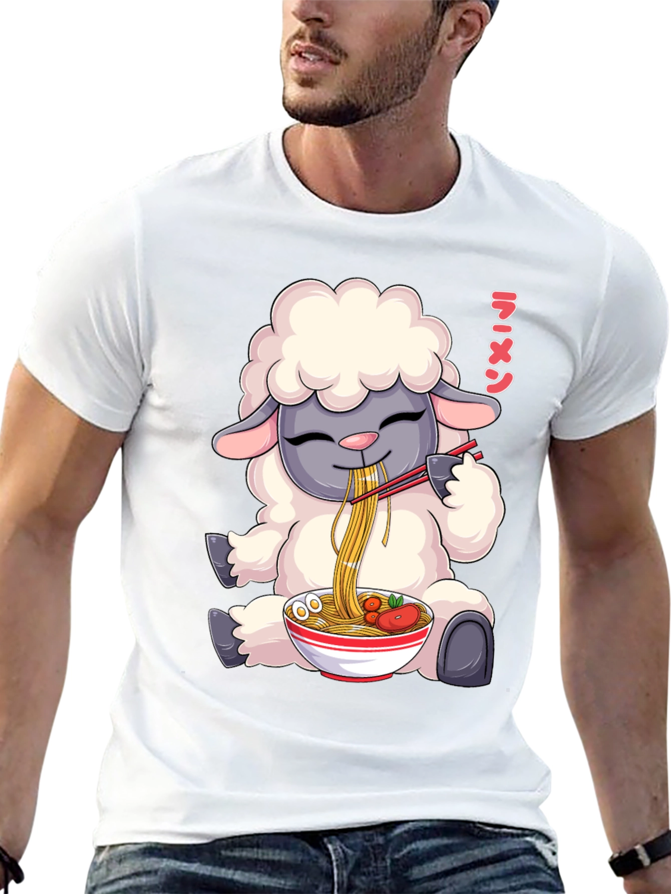 Black Ramen Loving Sheep T-Shirt view 13