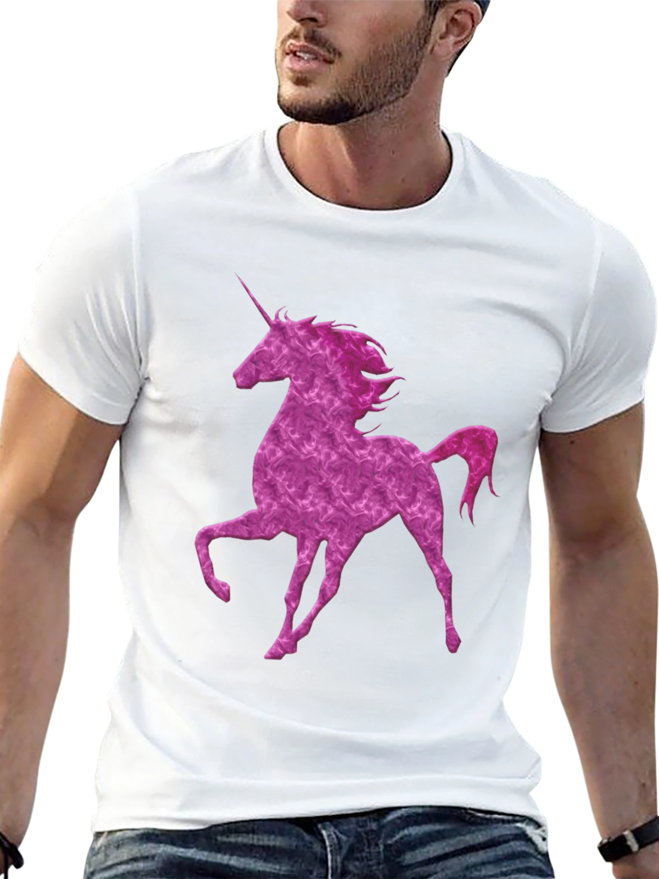Black Unicorn Graphic Print Crew Neck Men's T-Shirt view 13