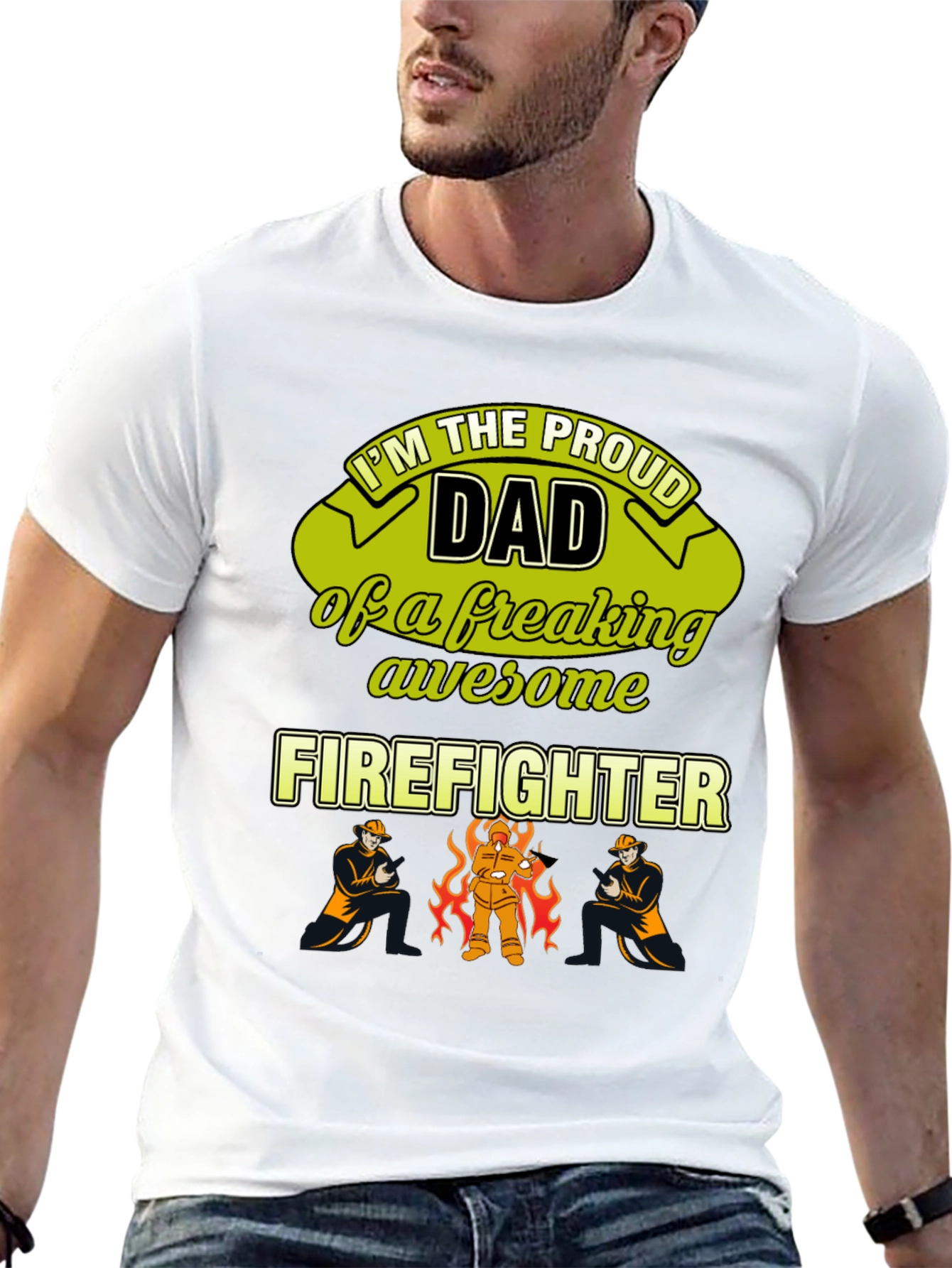 Black Proud Firefighter Dad T-Shirt view 13