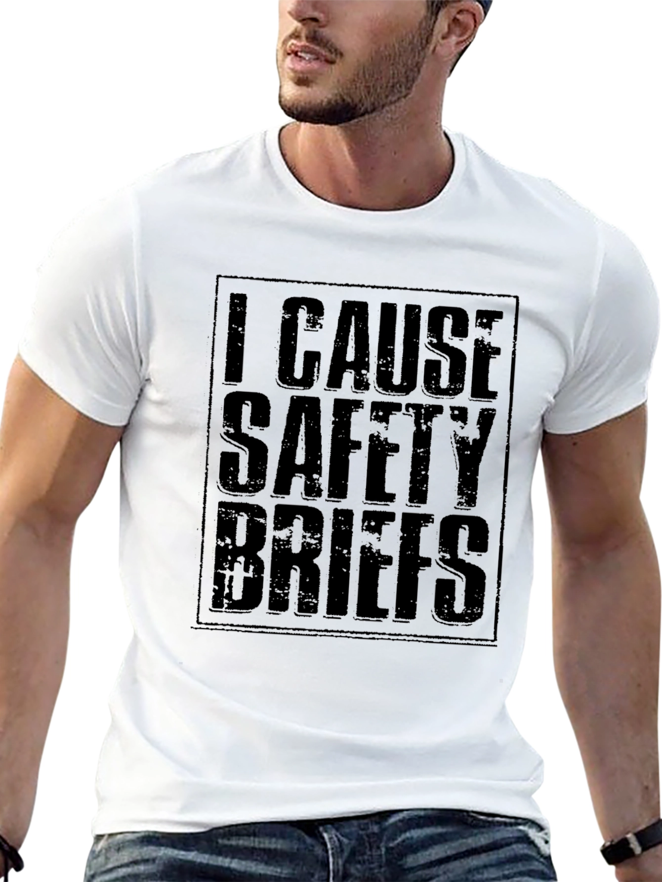 Black I Cause Safety Briefs Graphic Tee - Funny Work Shirt view 13