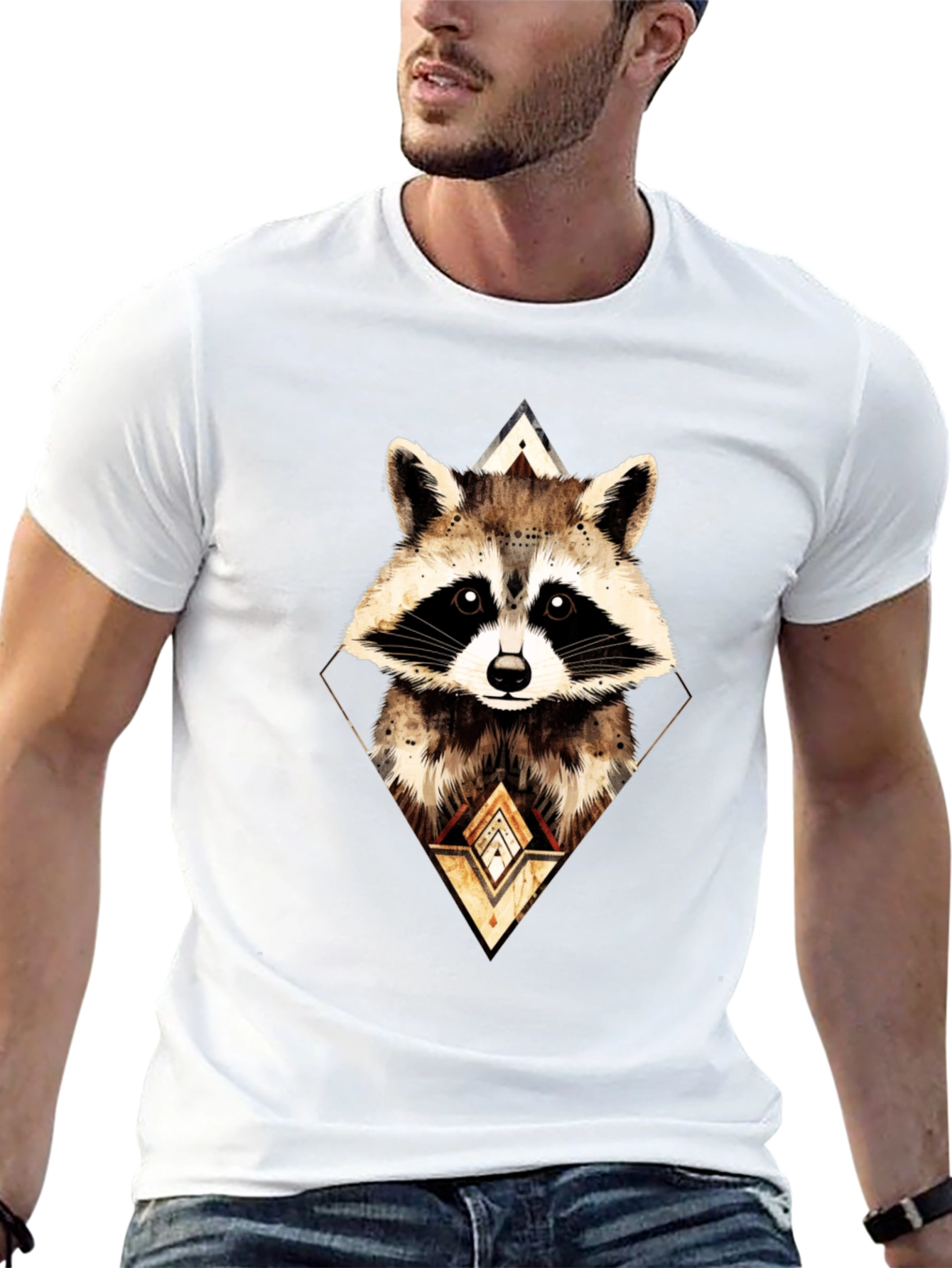 Black Geometric Raccoon Graphic Tee - Black view 13