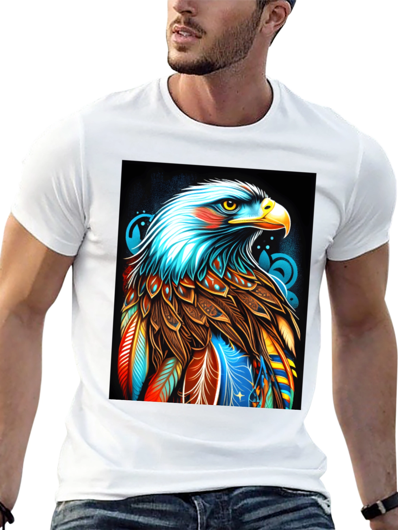 Black Colorful Eagle Graphic Black T-Shirt view 13