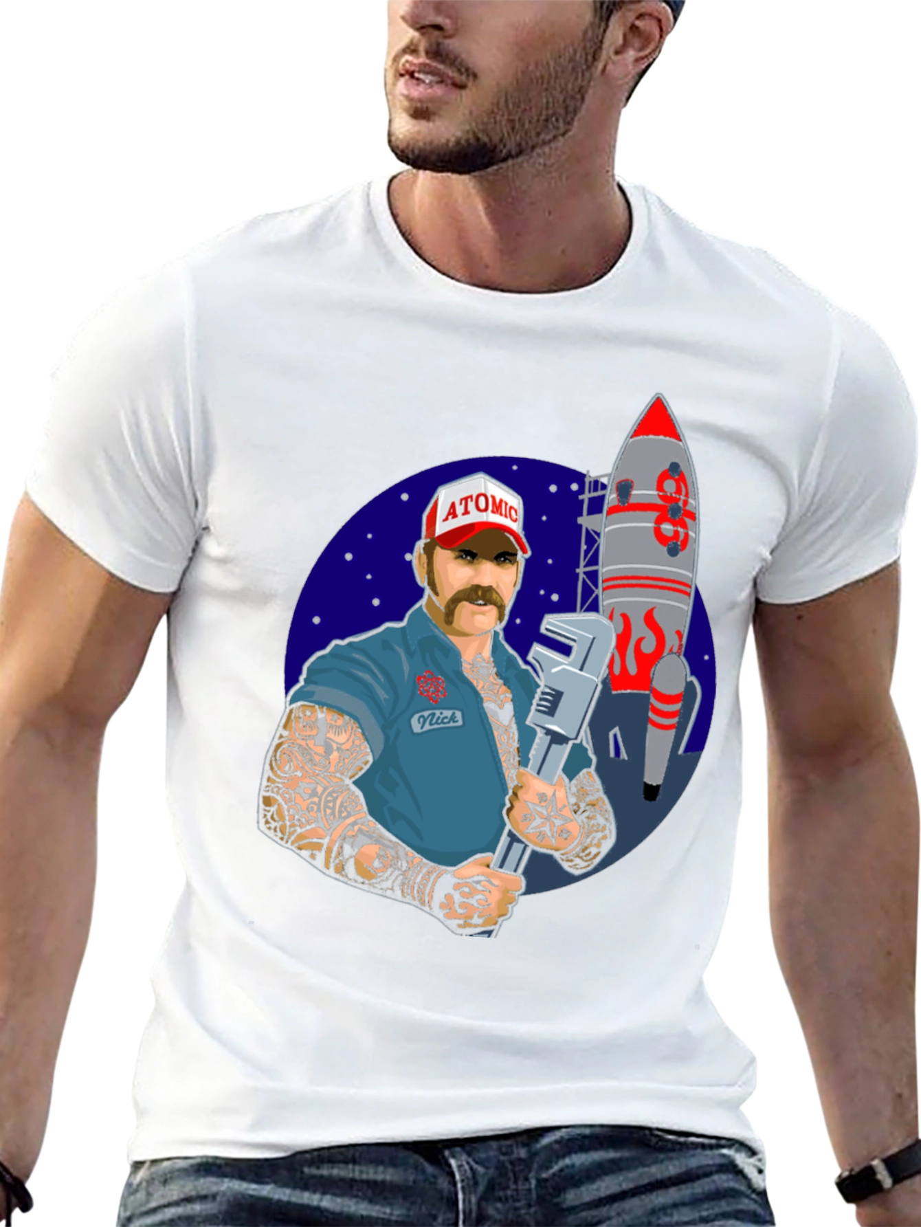 Black Atomic Mechanic Rocket T-Shirt view 13