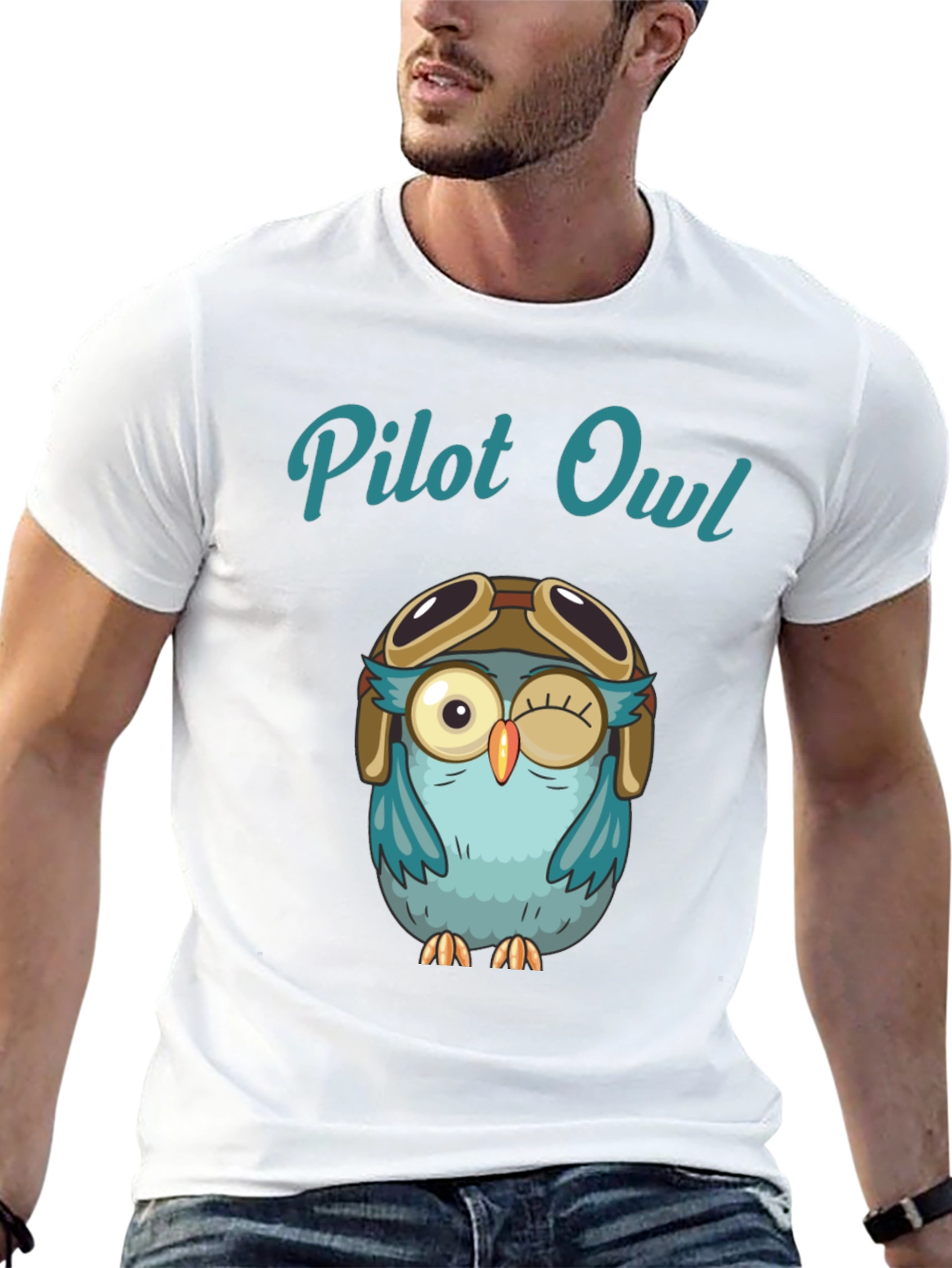 Black Pilot Owl Graphic T-Shirt - Soft Cotton Crew Neck Tee view 13