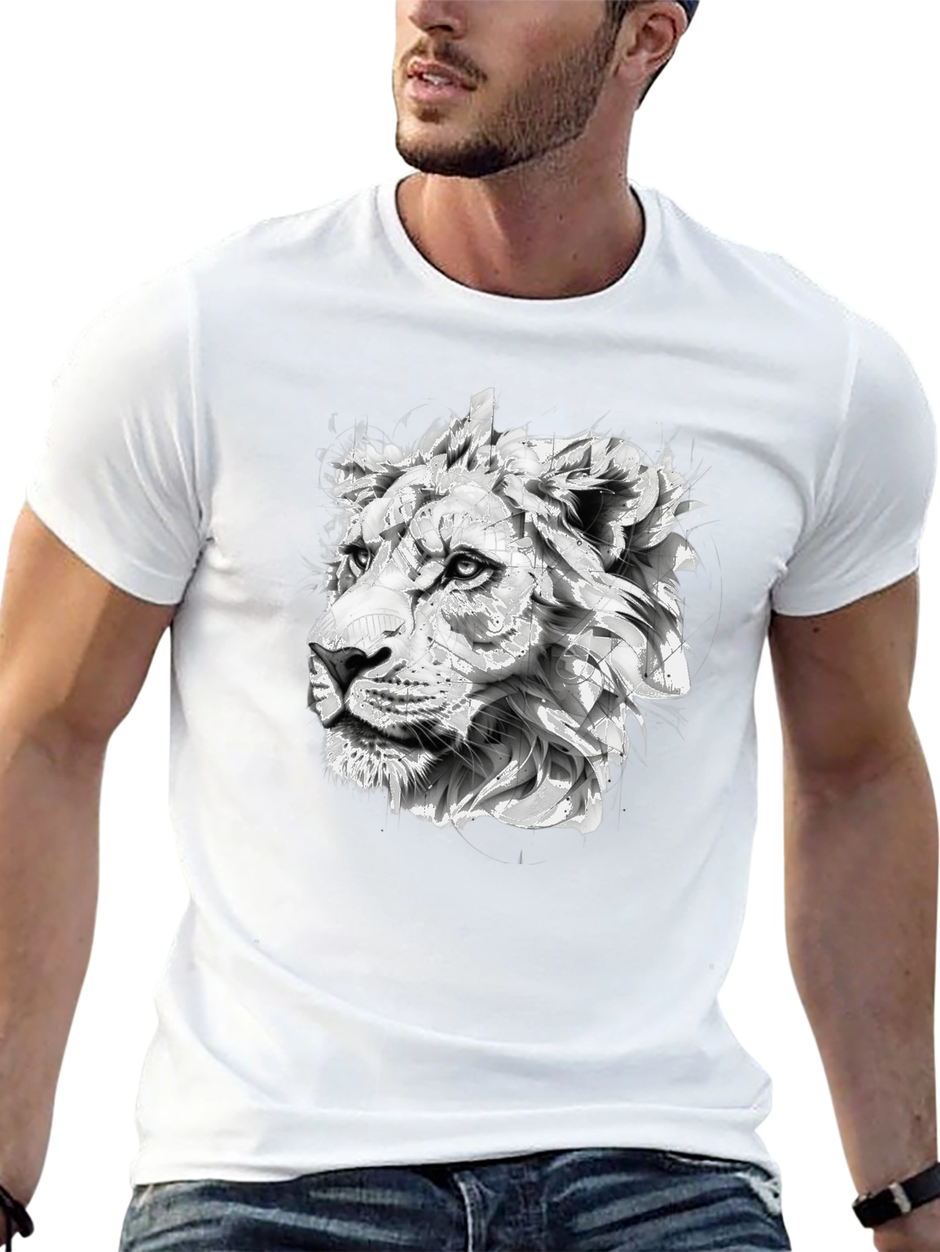 Black Lion Head Graphic Print Black T-Shirt view 13