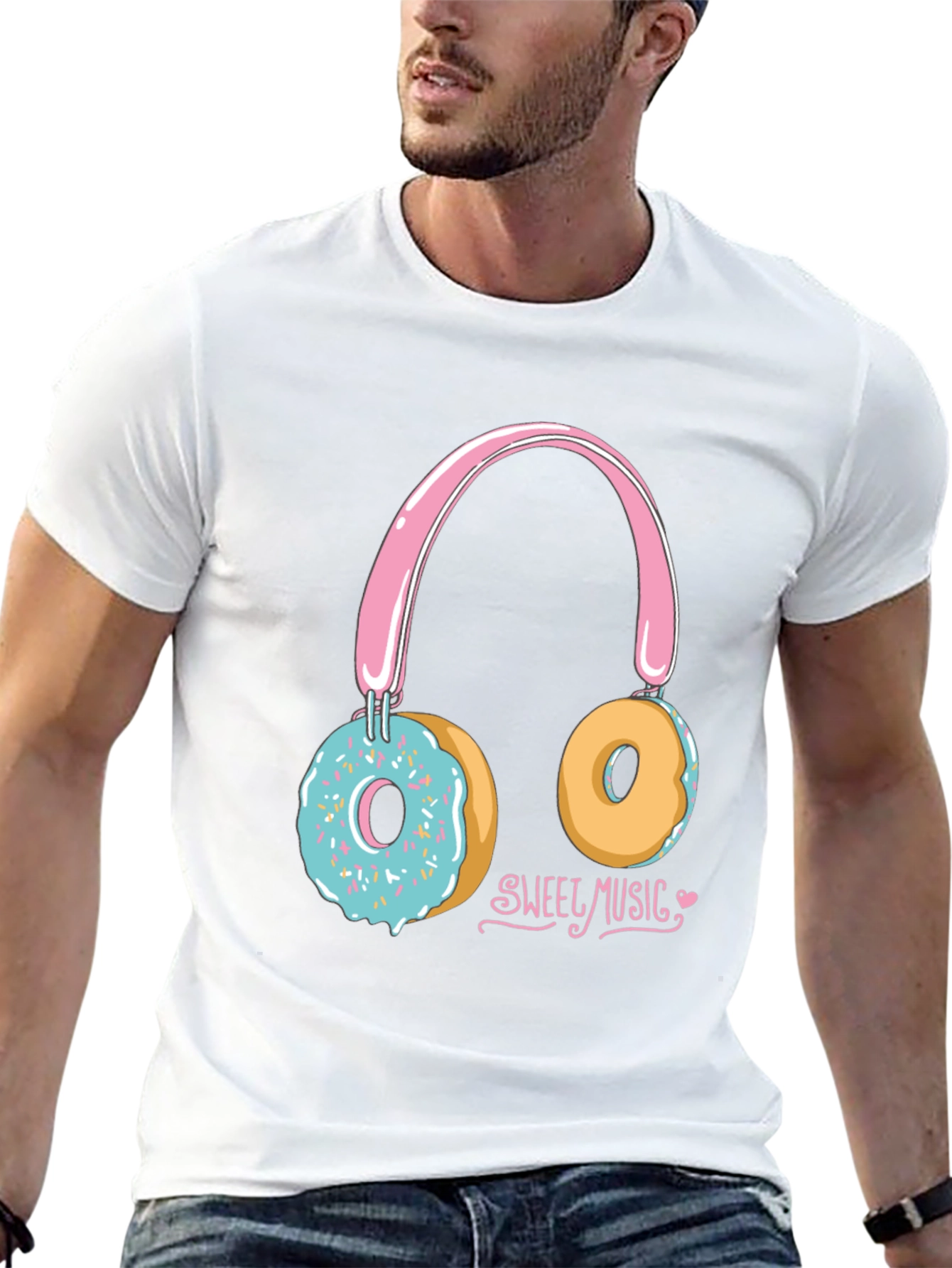 Black Sweet Music Donut Headphone Graphic Tee - Black view 13