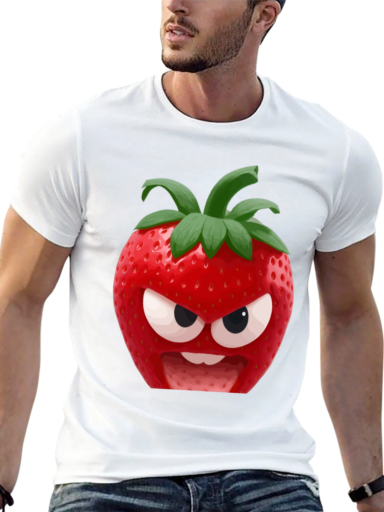 Black Angry Strawberry Graphic T-Shirt - Funny Fruit Tee view 13
