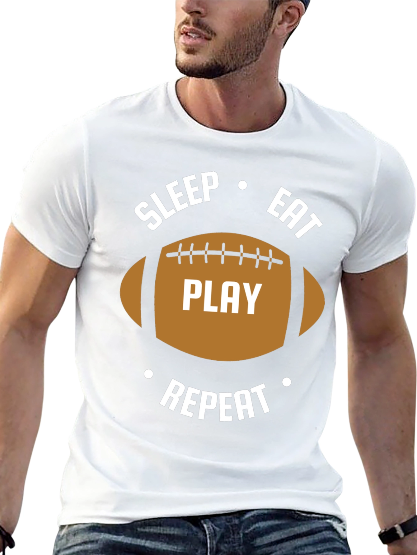 Black Sleep Eat Play Repeat Football Graphic T-Shirt view 13