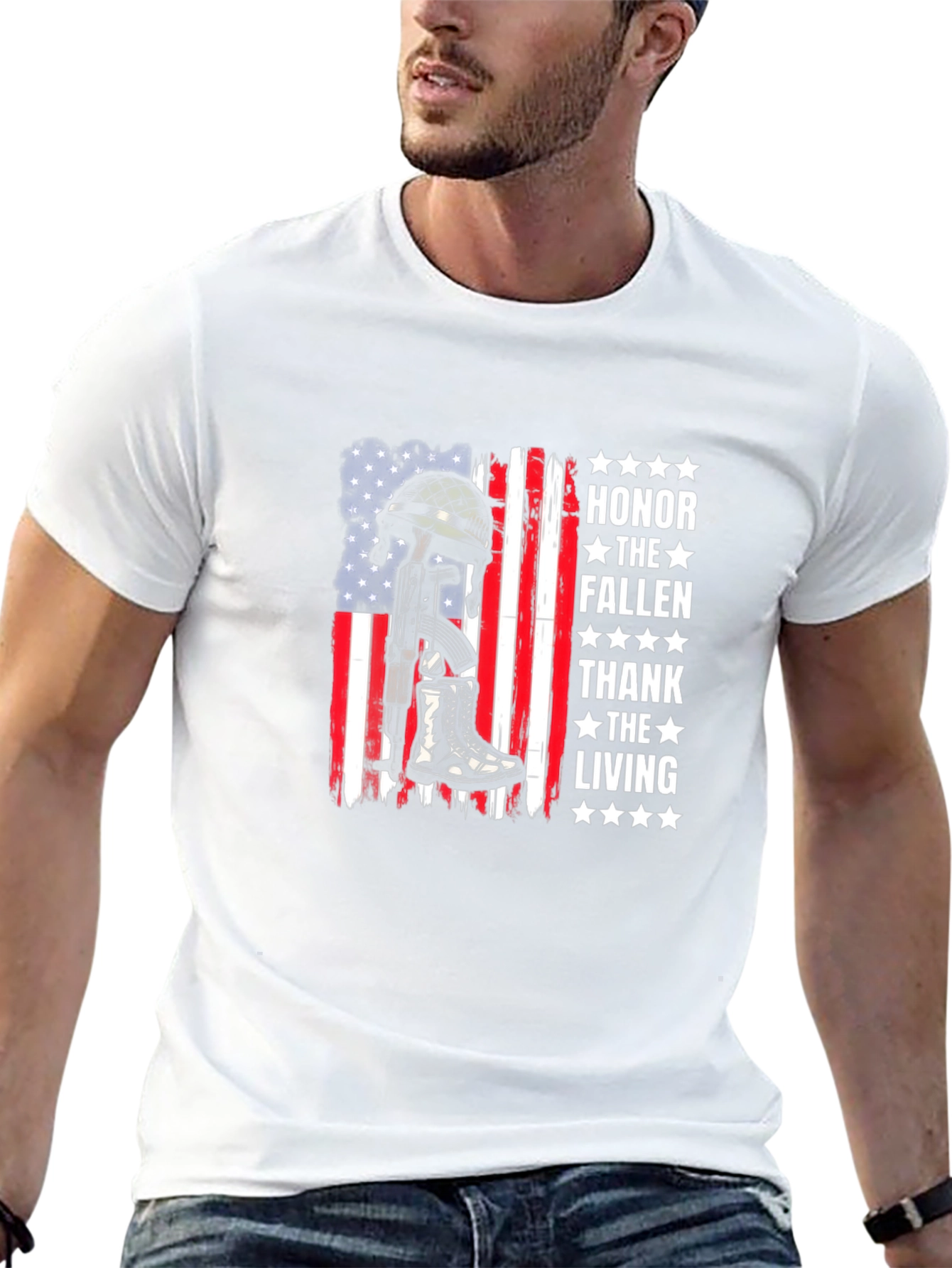 Honor Fallen Thank Living American Flag T-Shirt - 13