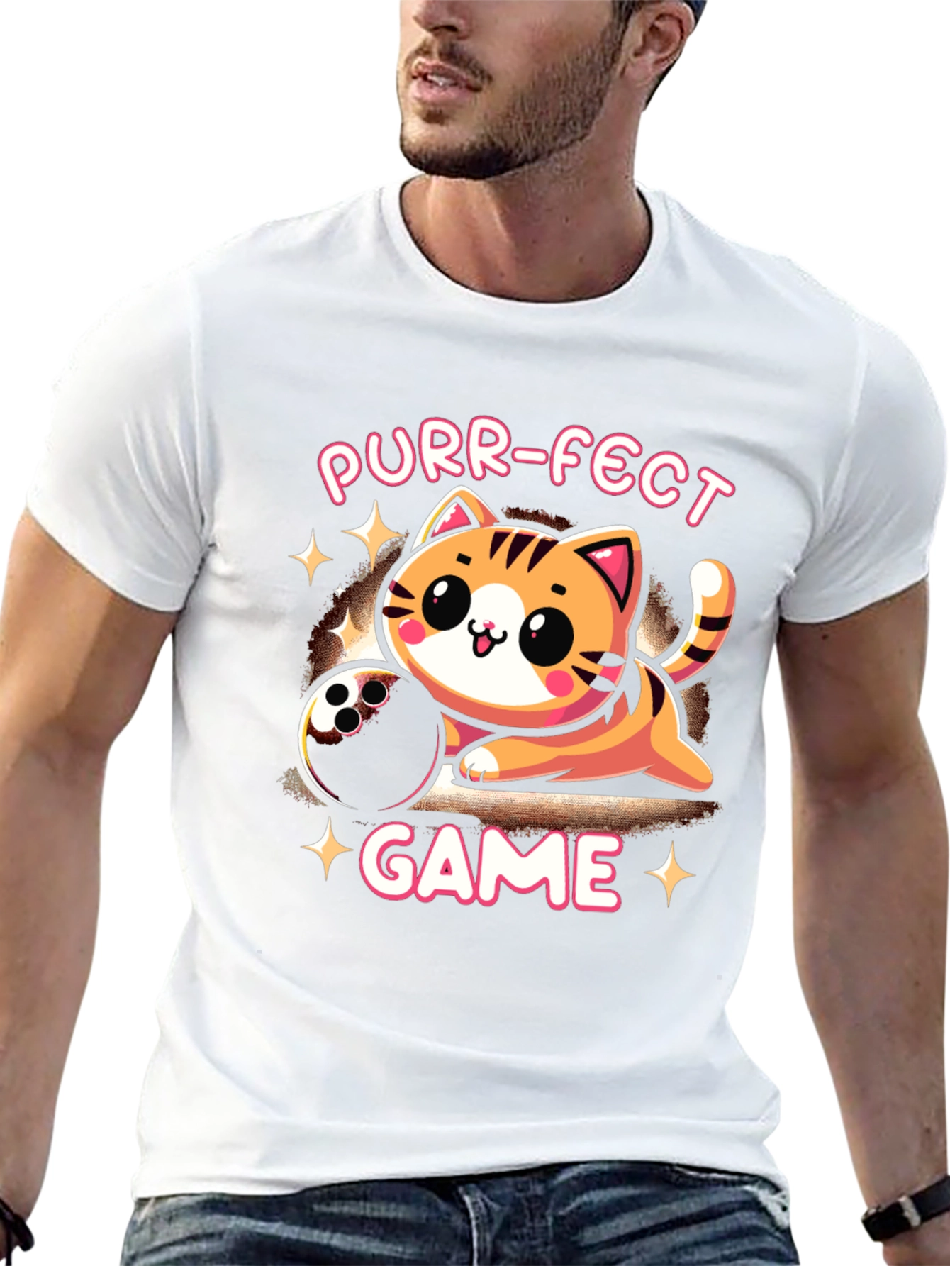 Black Purr-fect Game T-Shirt: Bowling Cat Tee view 13