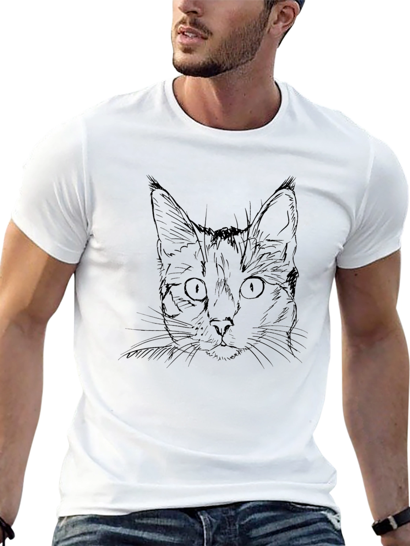 Black Cat Sketch Graphic T-Shirt - Unisex Tee view 13