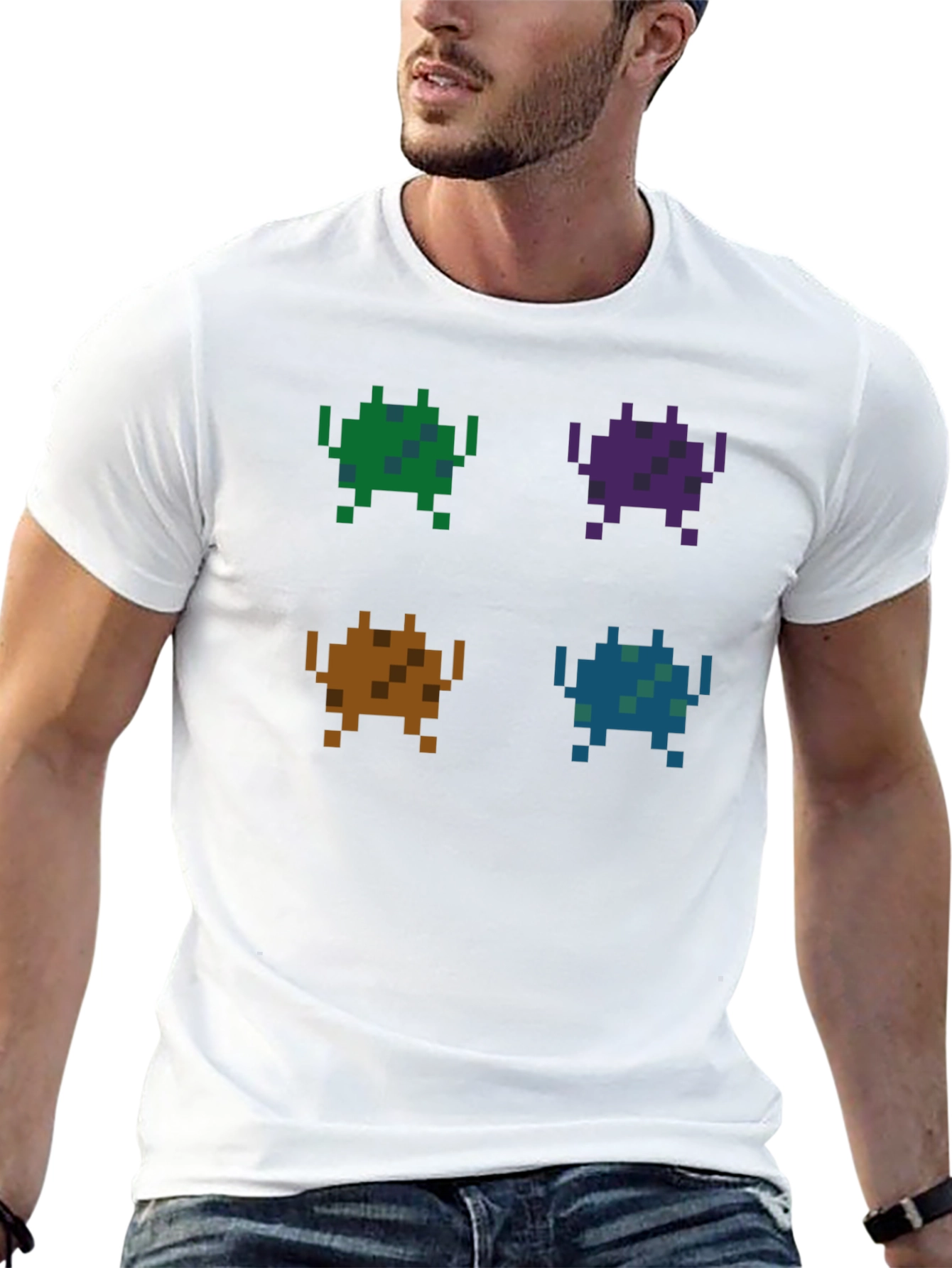 Black Retro Pixel Alien T-Shirt view 13