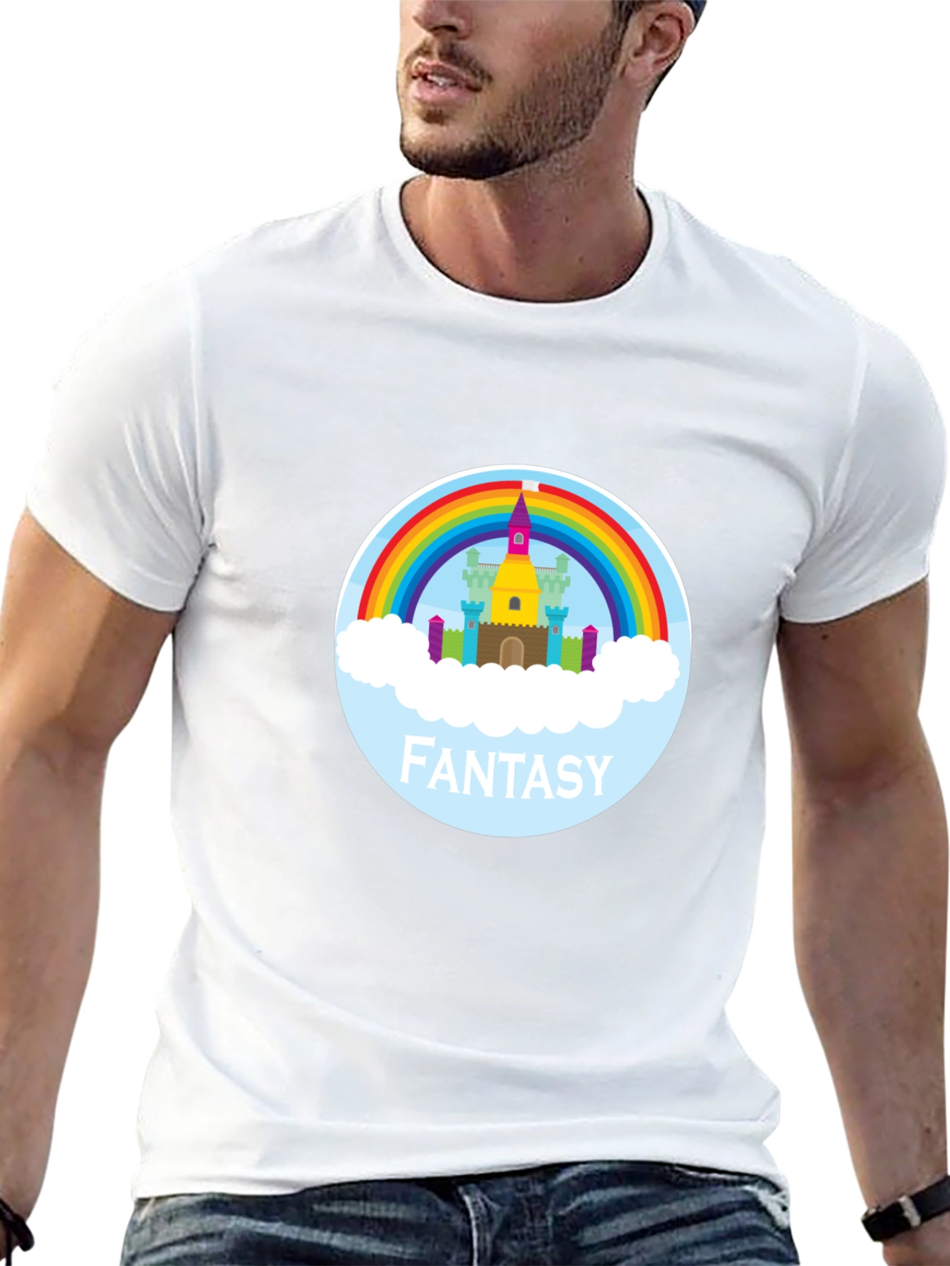 Black Fantasy Castle Rainbow Graphic Tee - Unisex view 13
