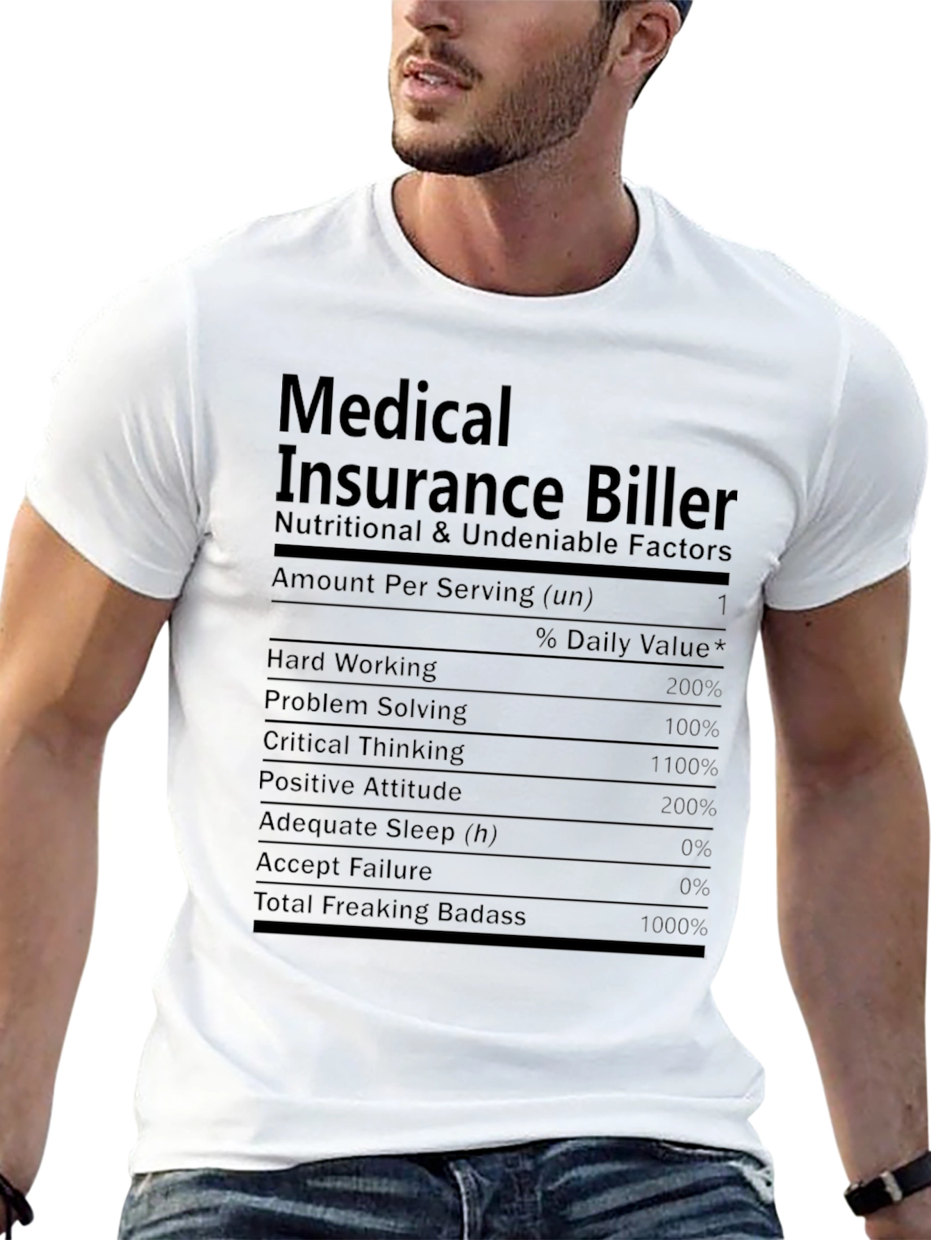 Black Medical Insurance Biller Nutrition Facts T-Shirt view 13