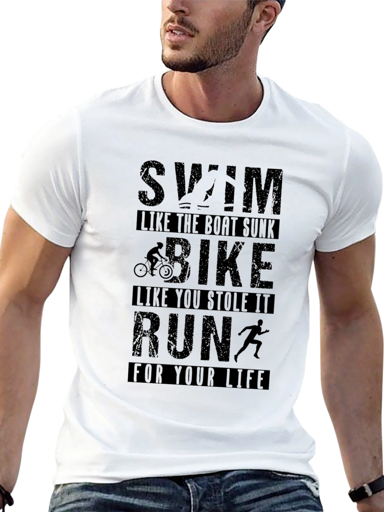 Black Swim Bike Run Graphic T-Shirt - Black view 13