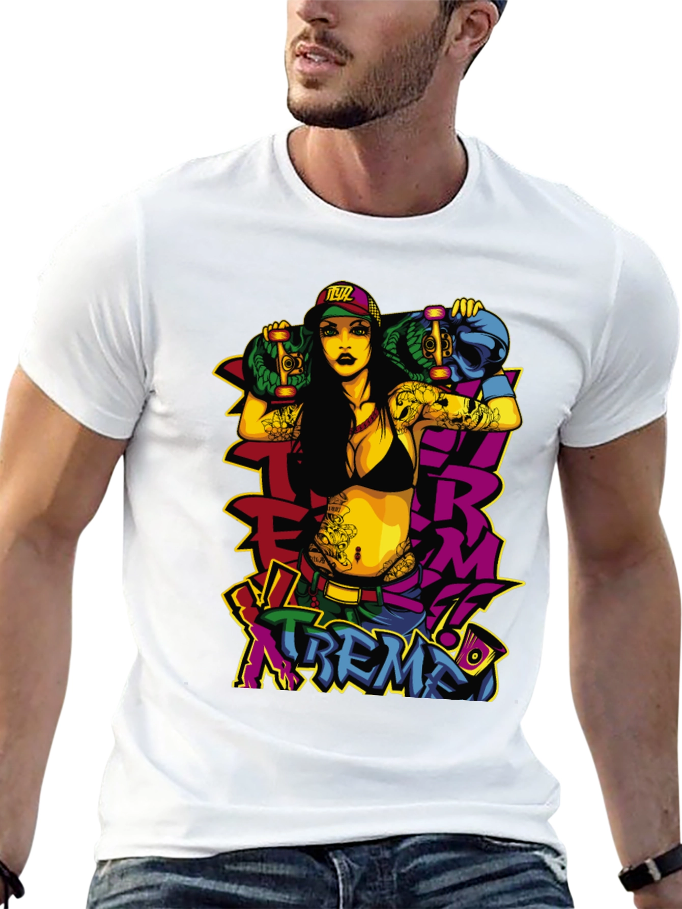 Black Edgy Skateboard Graphic Tee - XTREME Style view 13