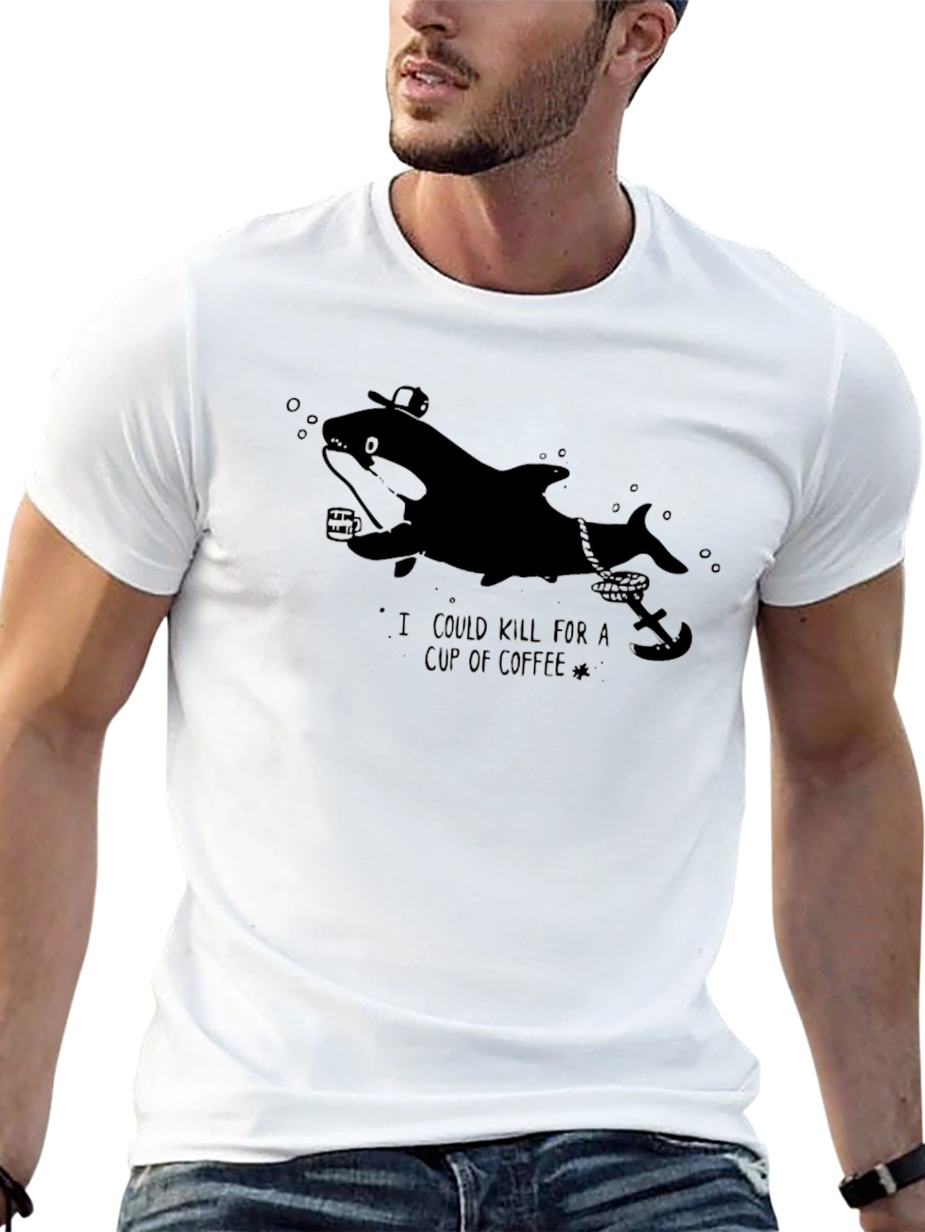 Black Orca Coffee Lover T-Shirt - Funny Nautical Tee view 13