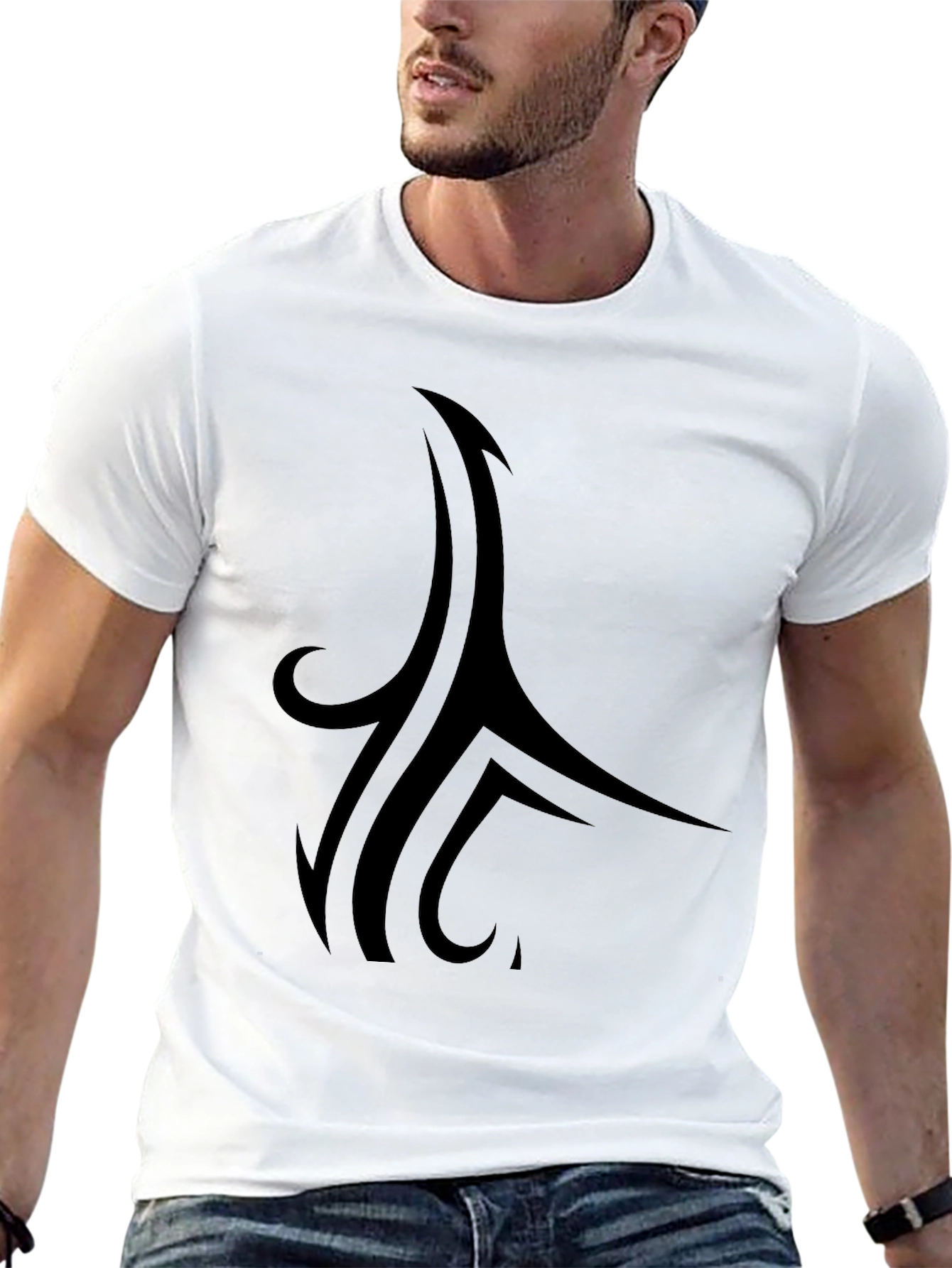 Black Stylish Black Tee with Tribal Design view 13