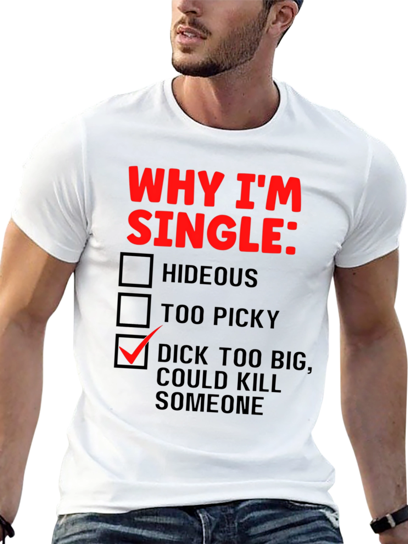 Black Funny Novelty Graphic T-Shirt - Why I'm Single view 13