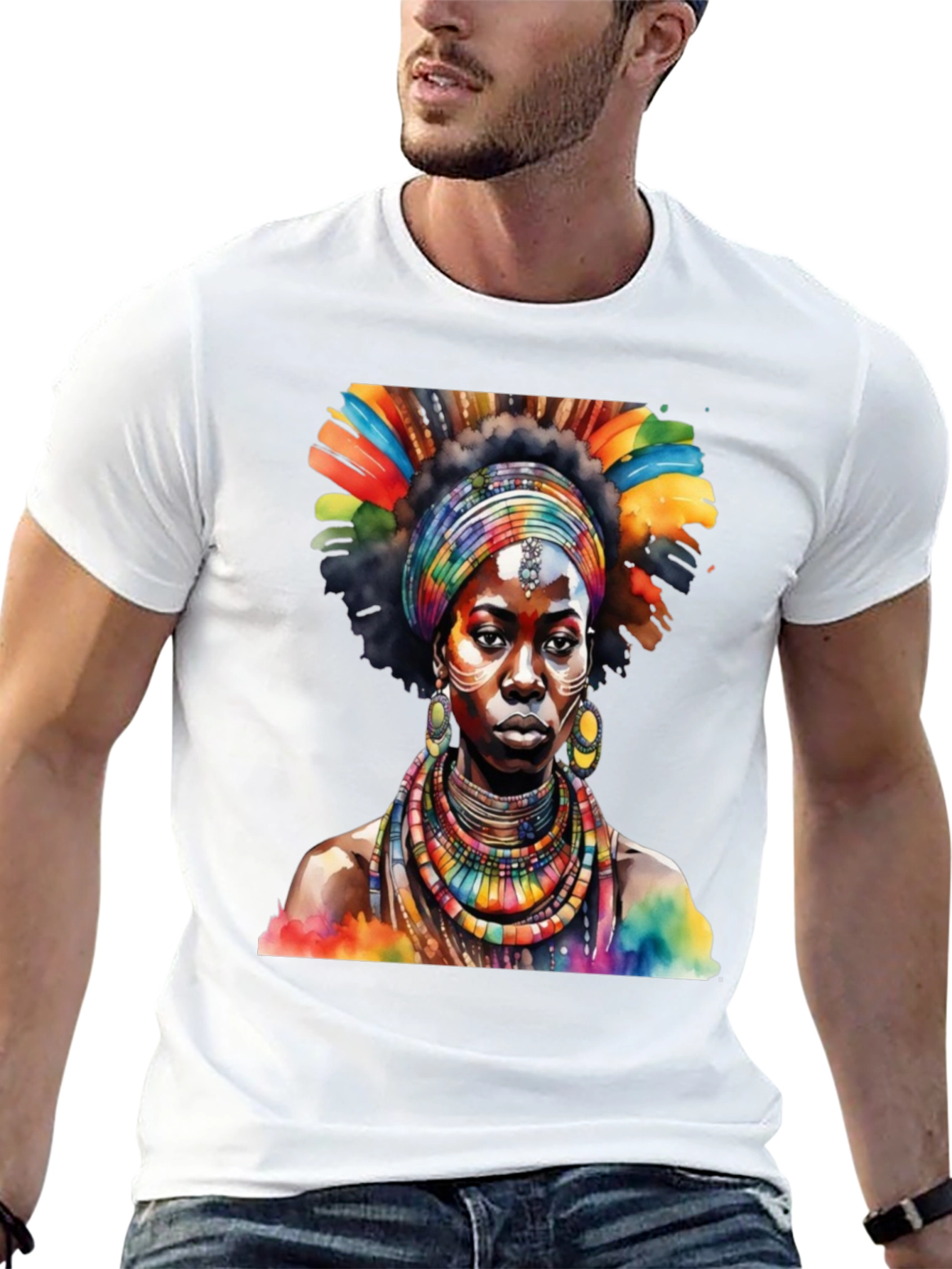 African Queen Watercolor Graphic Tee - Black - 13