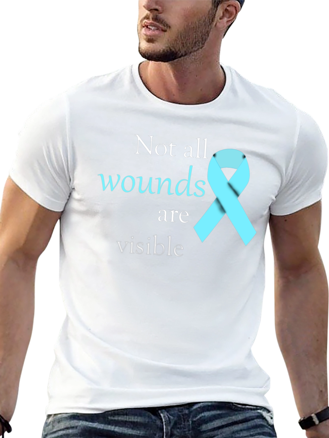 Black Not All Wounds Visible Awareness T-Shirt view 13