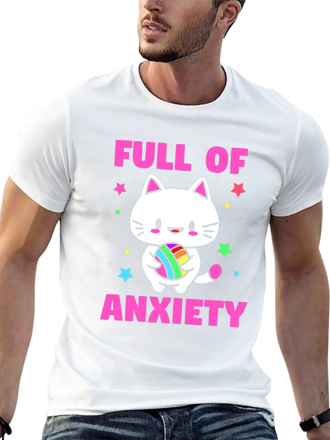 Black Full of Anxiety Cat T-Shirt view 13