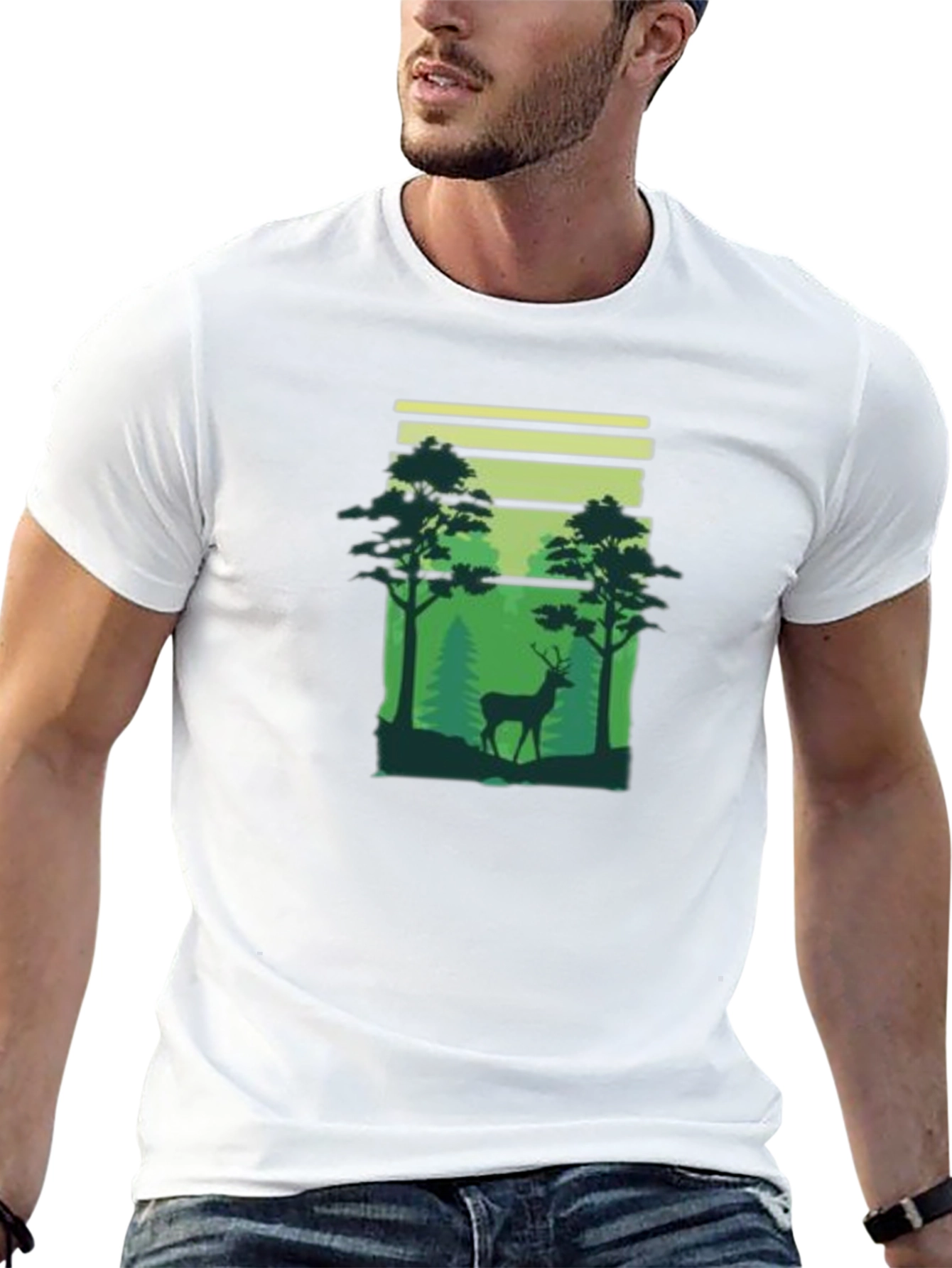 Black Deer in Forest Graphic T-Shirt - Nature Lover Tee view 13