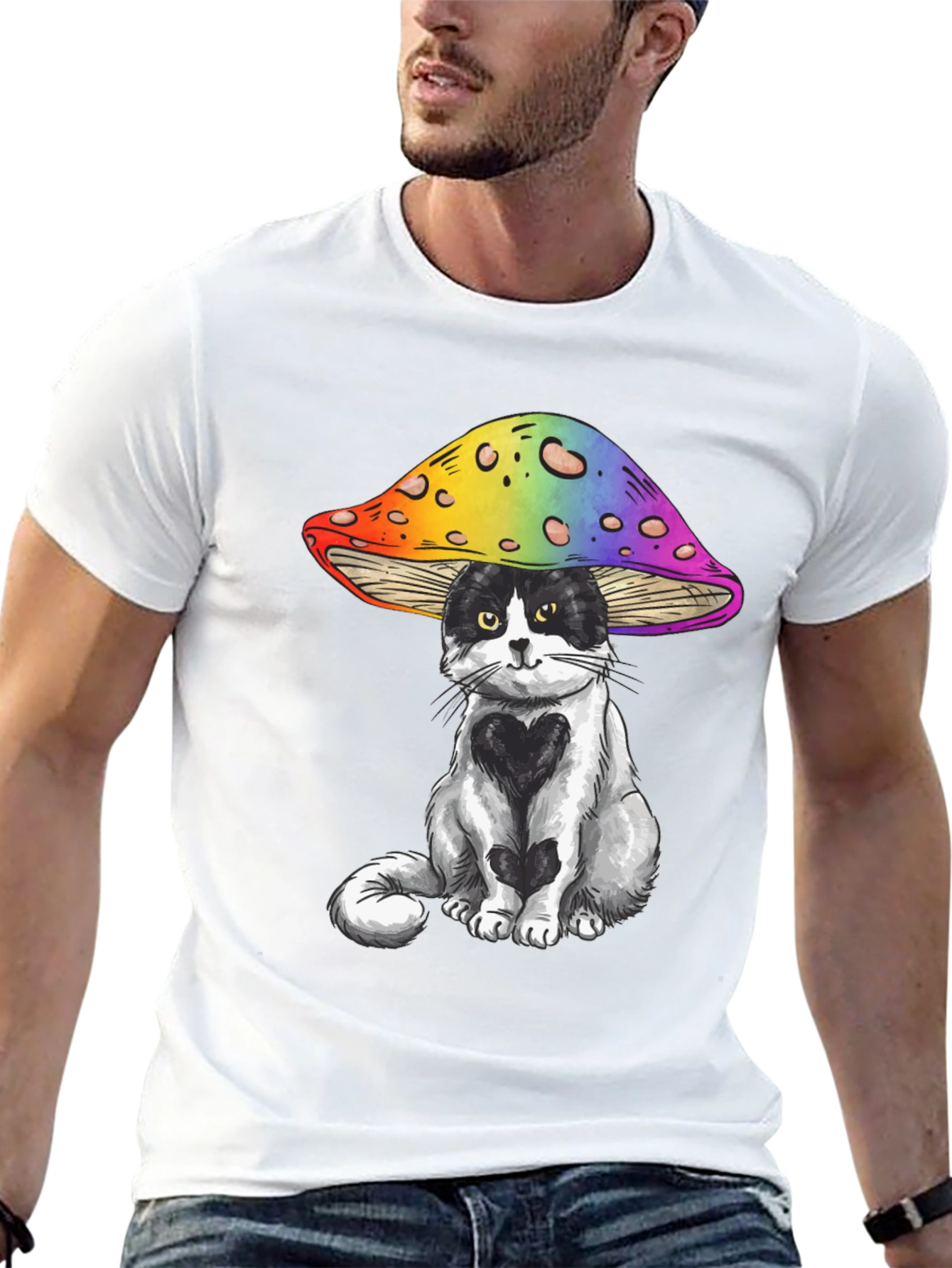 Black Cat Under Mushroom Graphic T-Shirt view 13