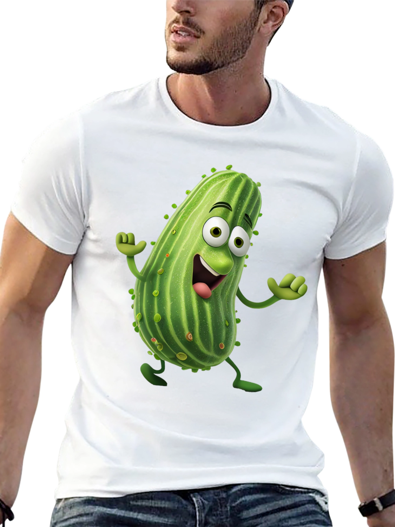 Black Funny Pickle Cartoon Black T-Shirt view 13