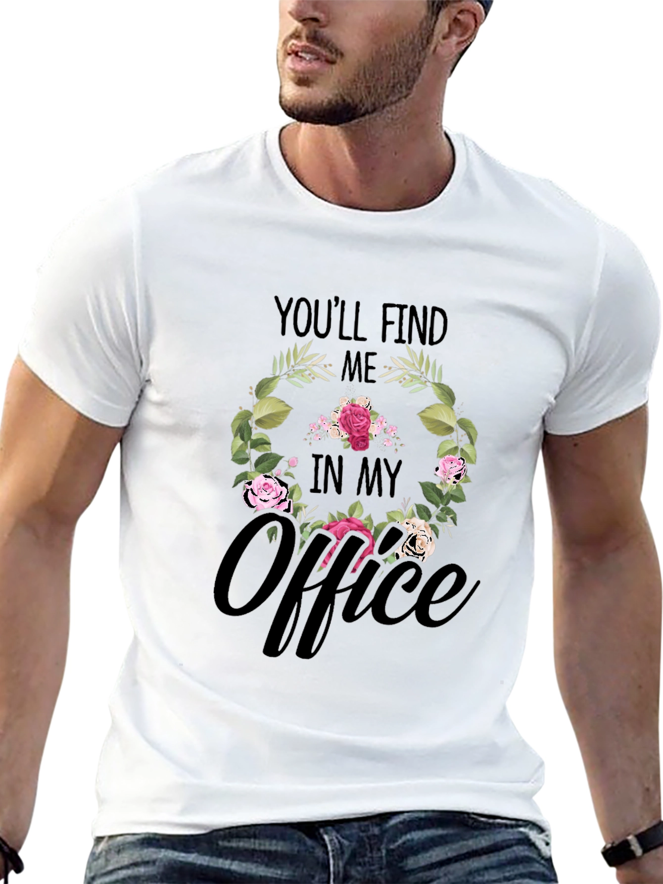 Black Floral Office T-Shirt - Find Me In My Office view 13