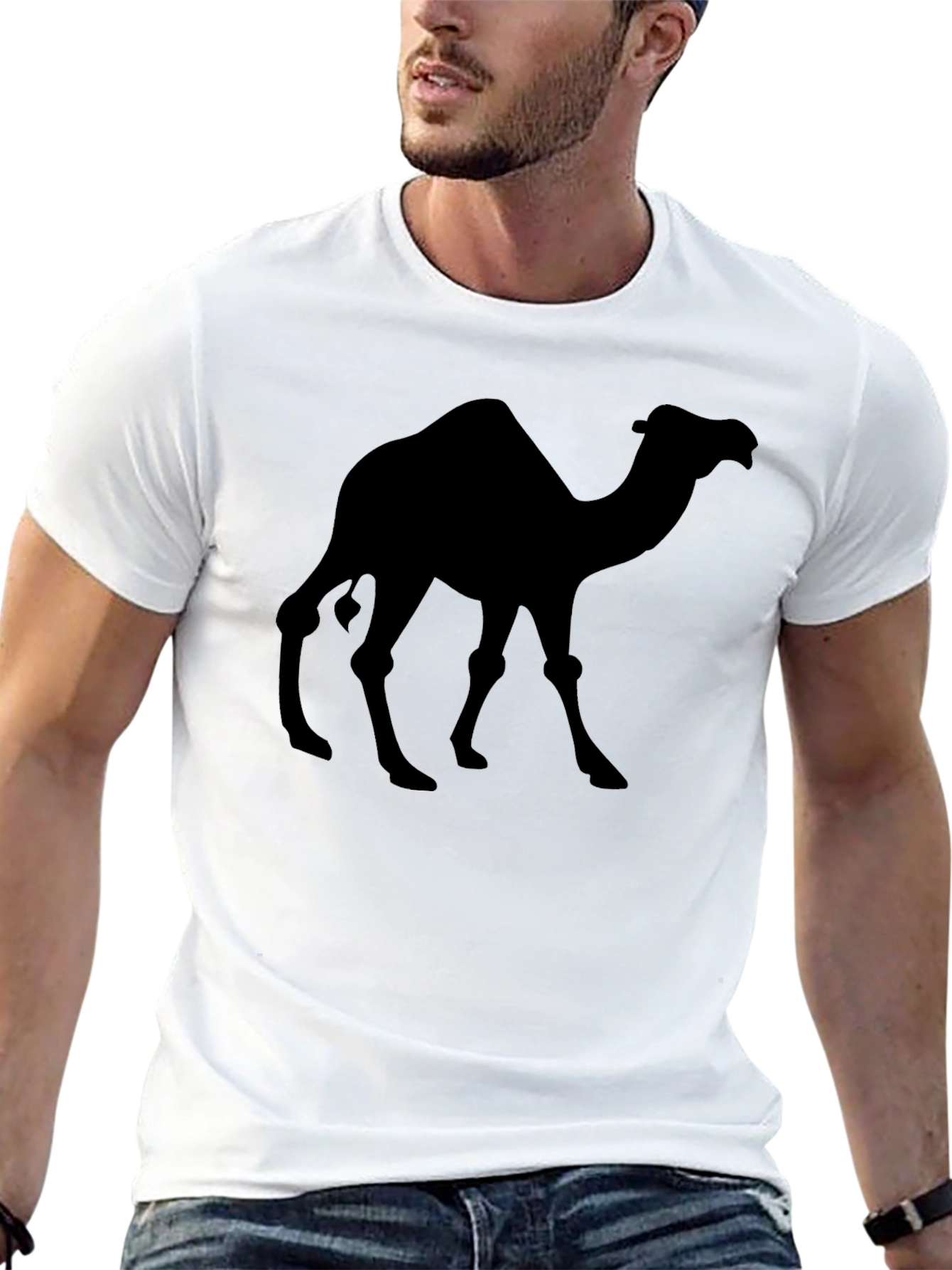 Black Camel Silhouette Black T-Shirt - Desert Animal Graphic Tee view 13